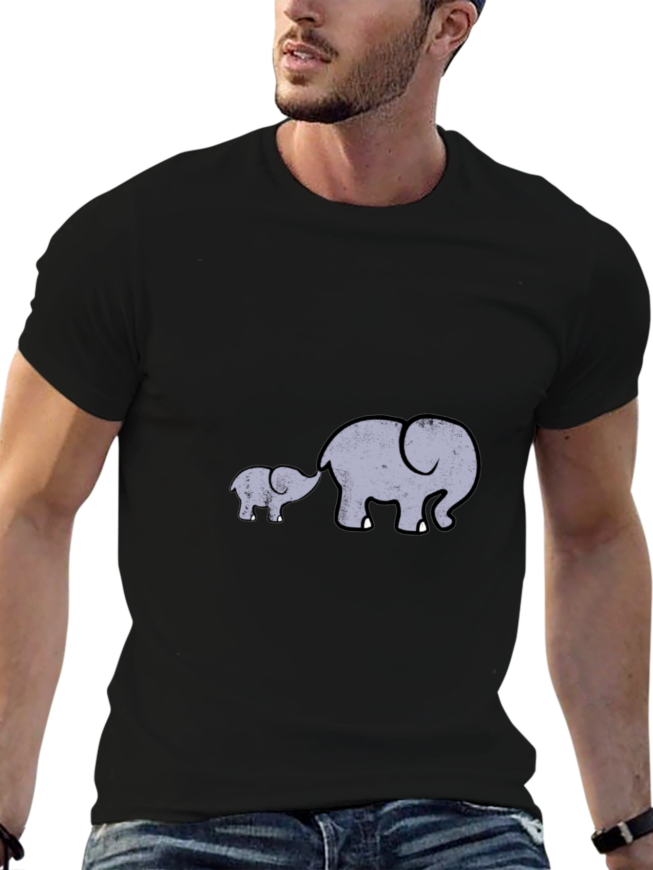 Elephant Family Graphic Tee - Black Casual Comfort