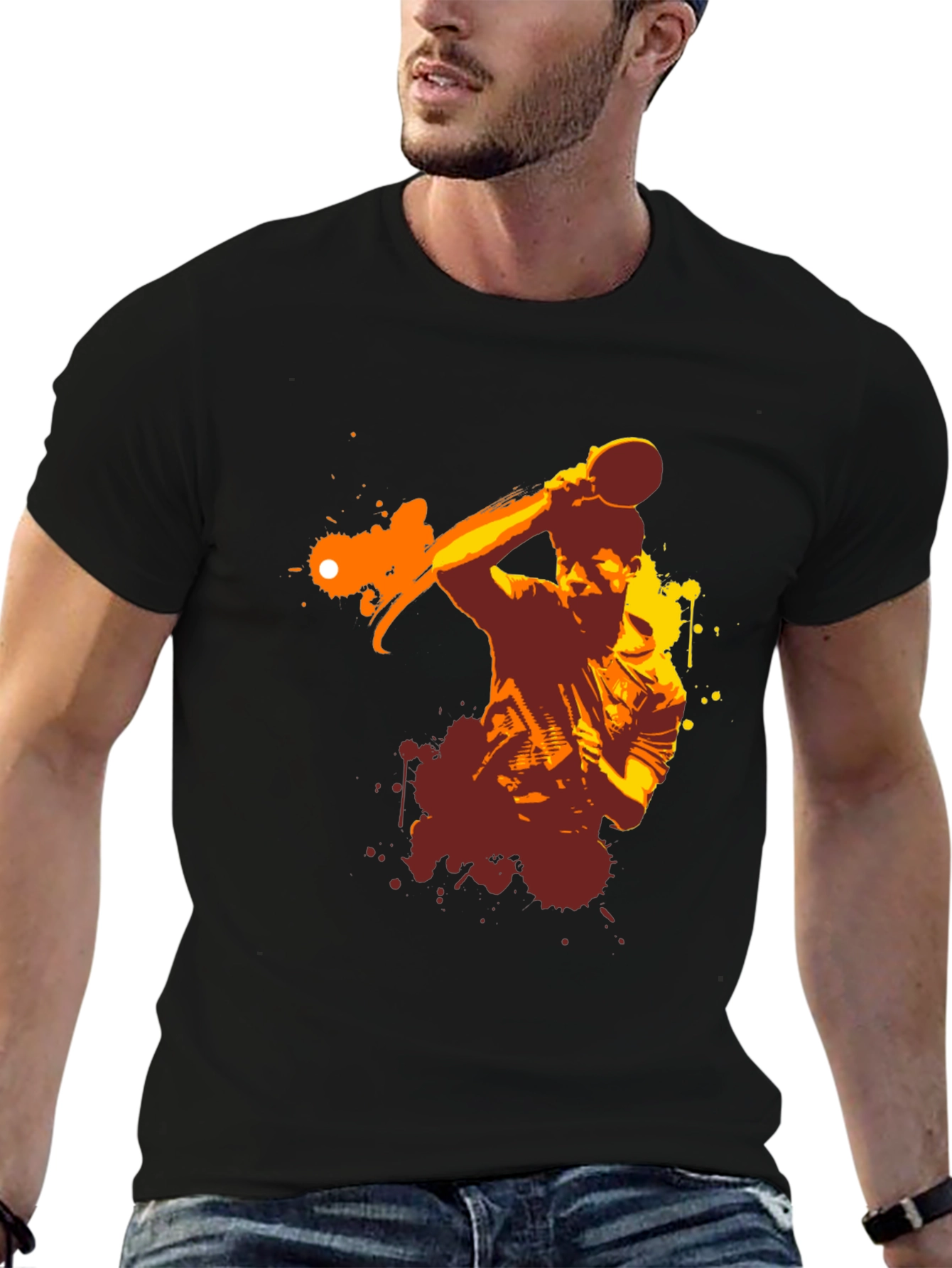 Ping Pong Player Graphic Tee - Black Cotton T-Shirt