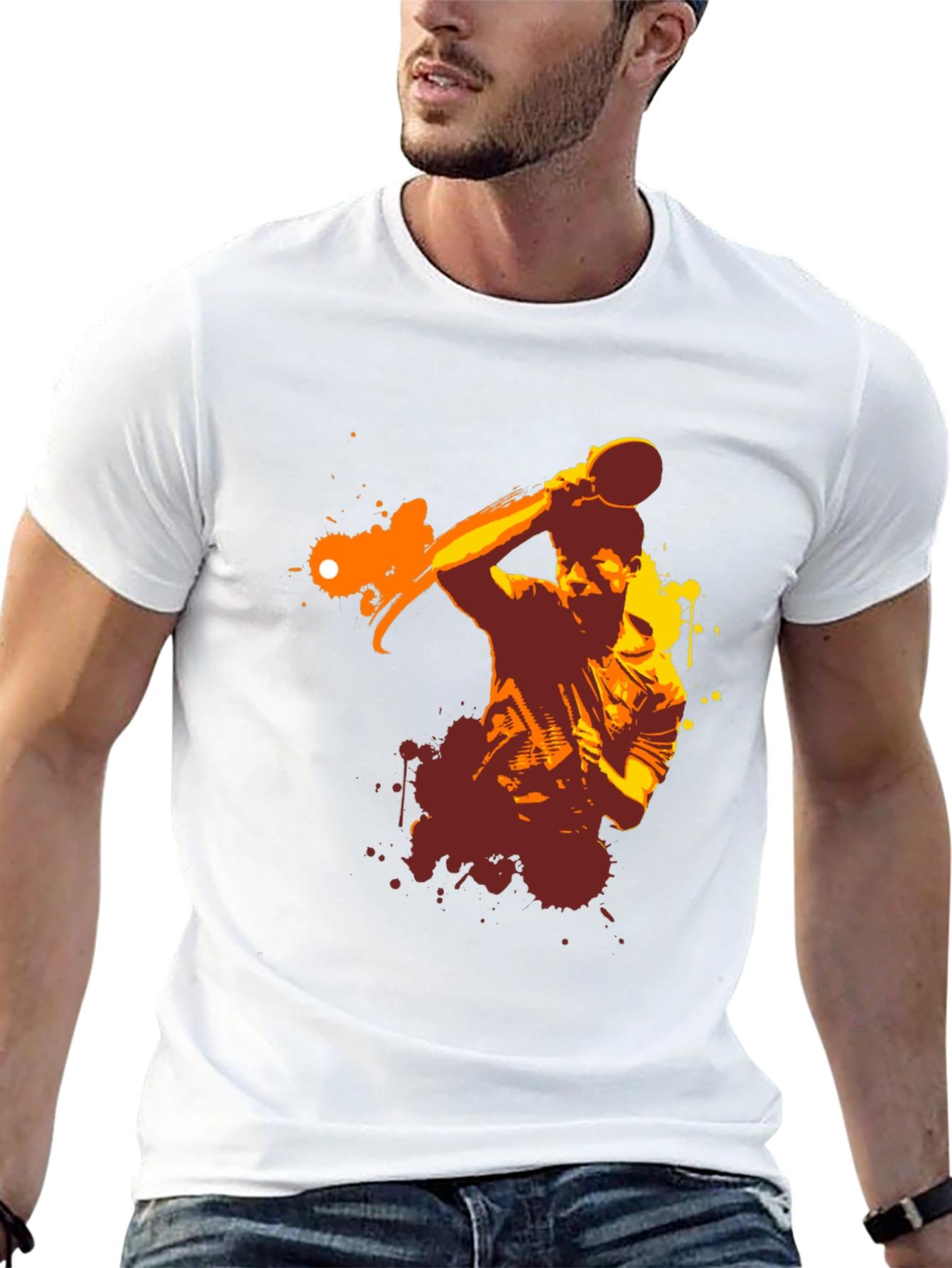 Ping Pong Player Graphic Tee - Black Cotton T-Shirt