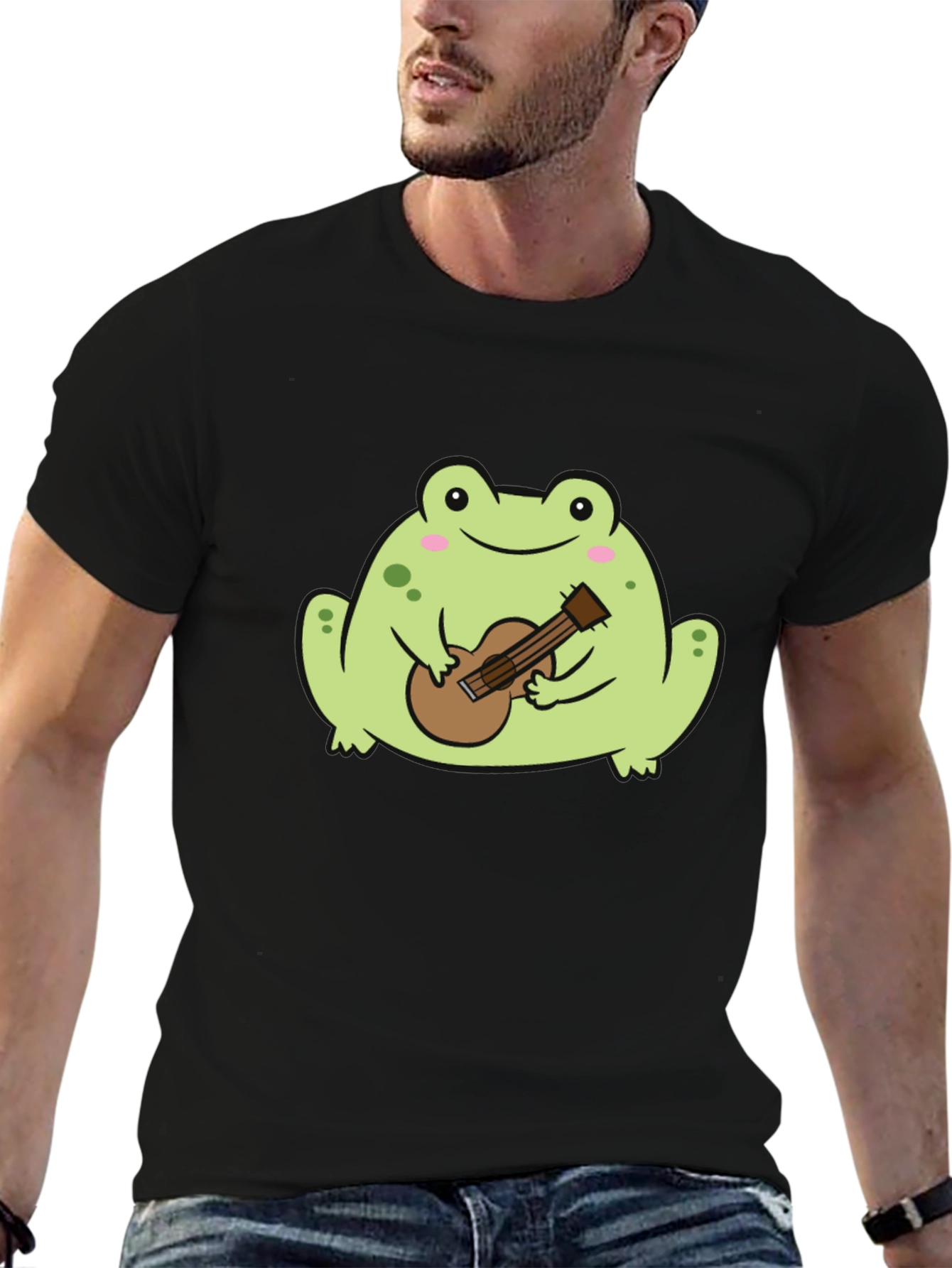 Frog Playing Guitar Graphic Tee - Unisex Black T-Shirt