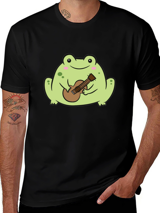 Frog Playing Guitar Graphic Tee - Unisex Black T-Shirt