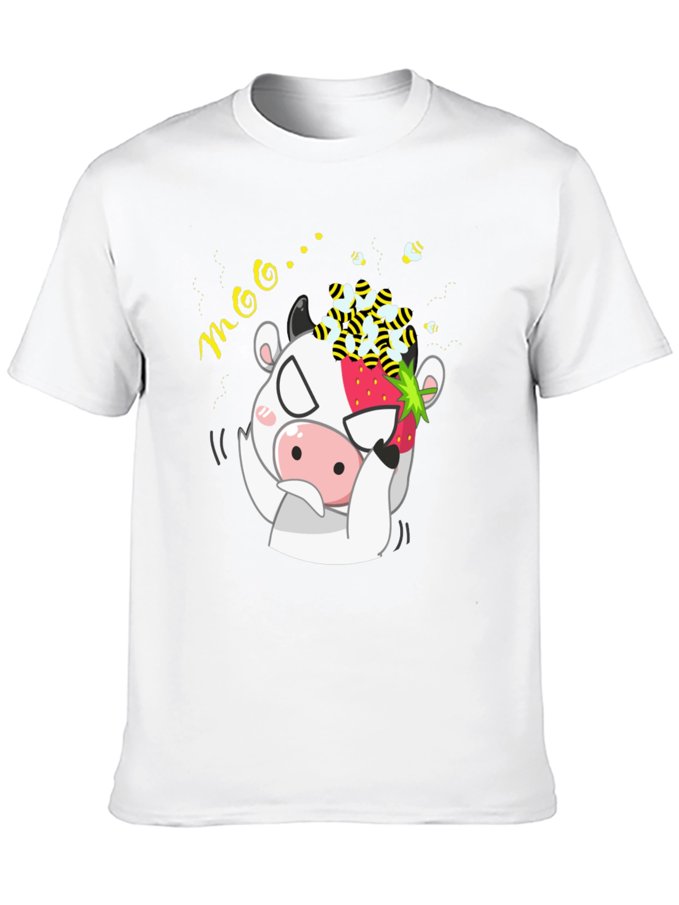 Funny Cow Strawberry Bee Graphic T-Shirt