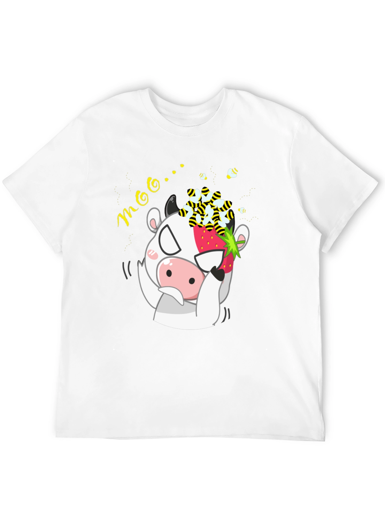 Funny Cow Strawberry Bee Graphic T-Shirt