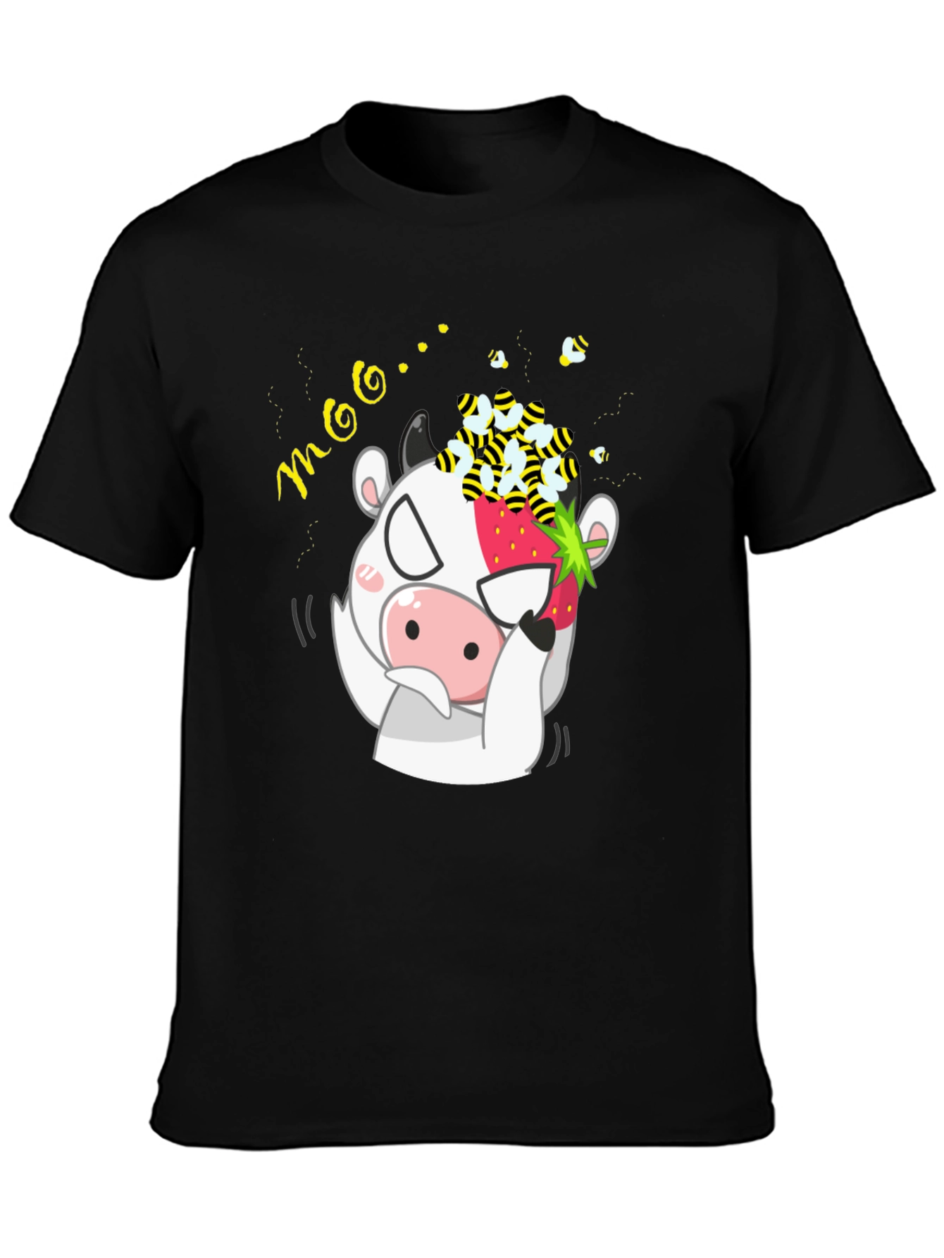 Funny Cow Strawberry Bee Graphic T-Shirt