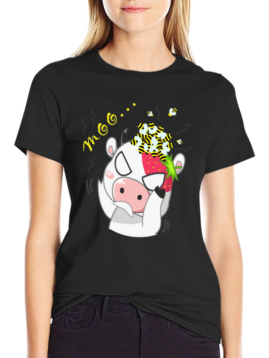 Funny Cow Strawberry Bee Graphic T-Shirt