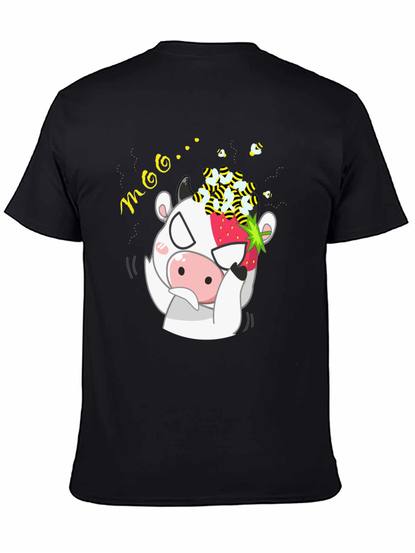 Funny Cow Strawberry Bee Graphic T-Shirt