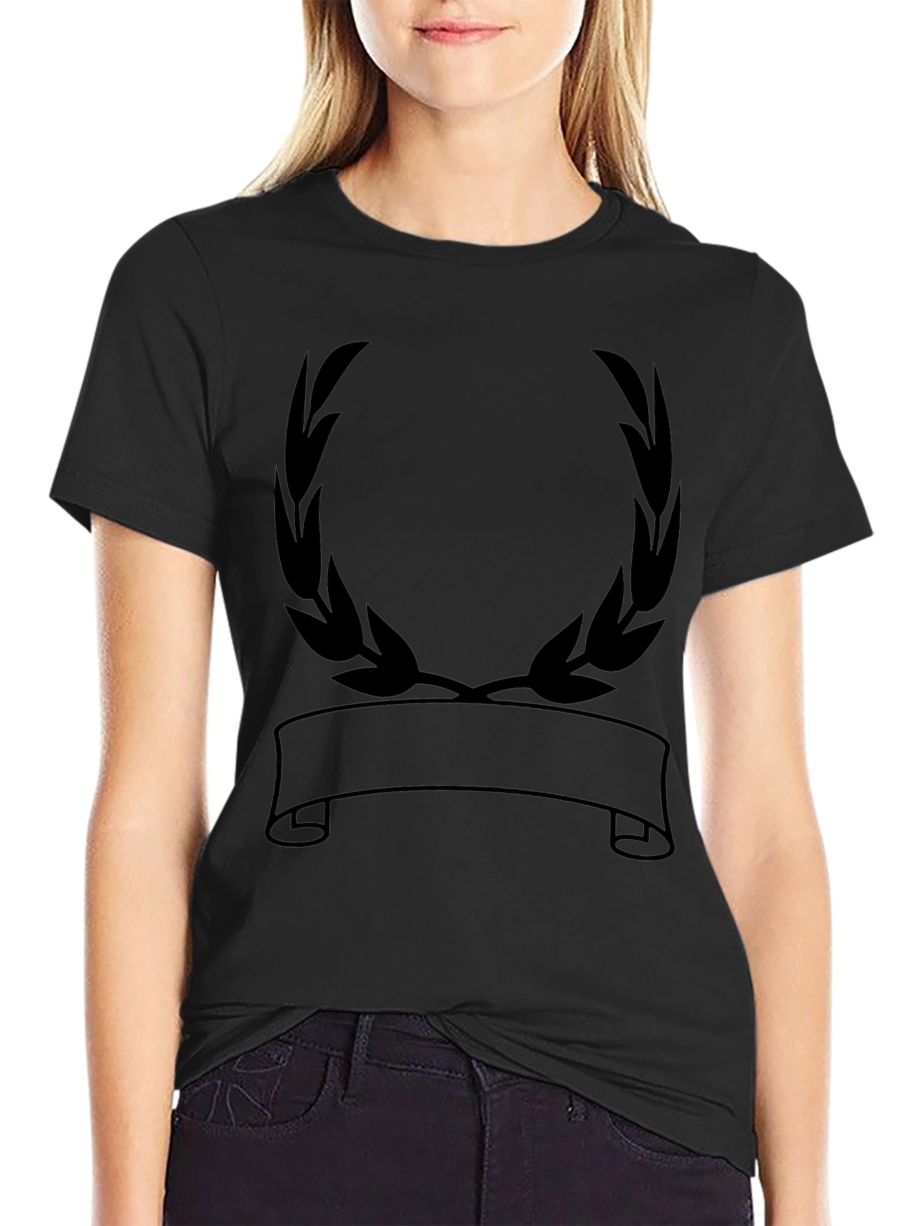 Black Graphic Tee - Laurel Wreath Banner Design