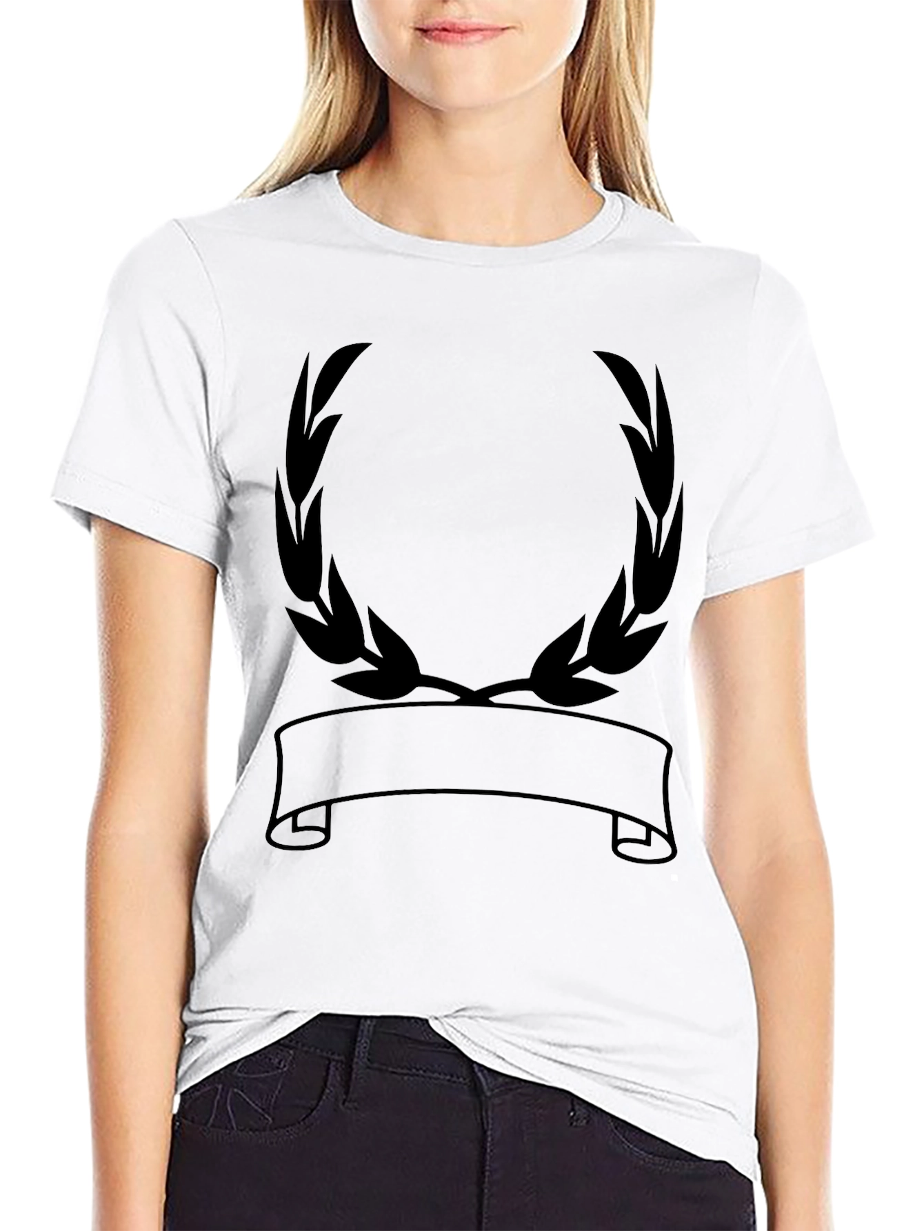 Black Graphic Tee - Laurel Wreath Banner Design