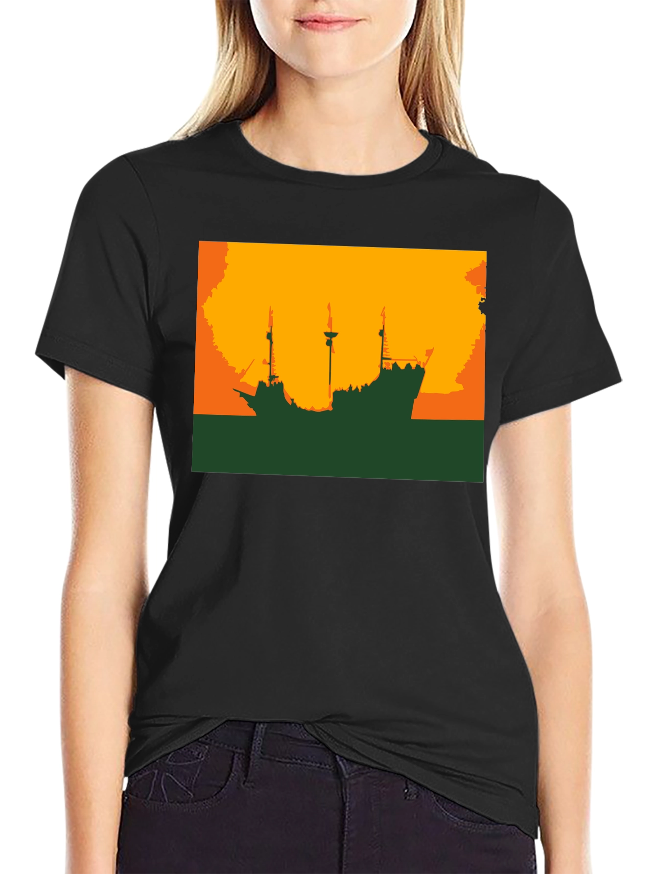 Silhouette Ship Graphic Tee - Black
