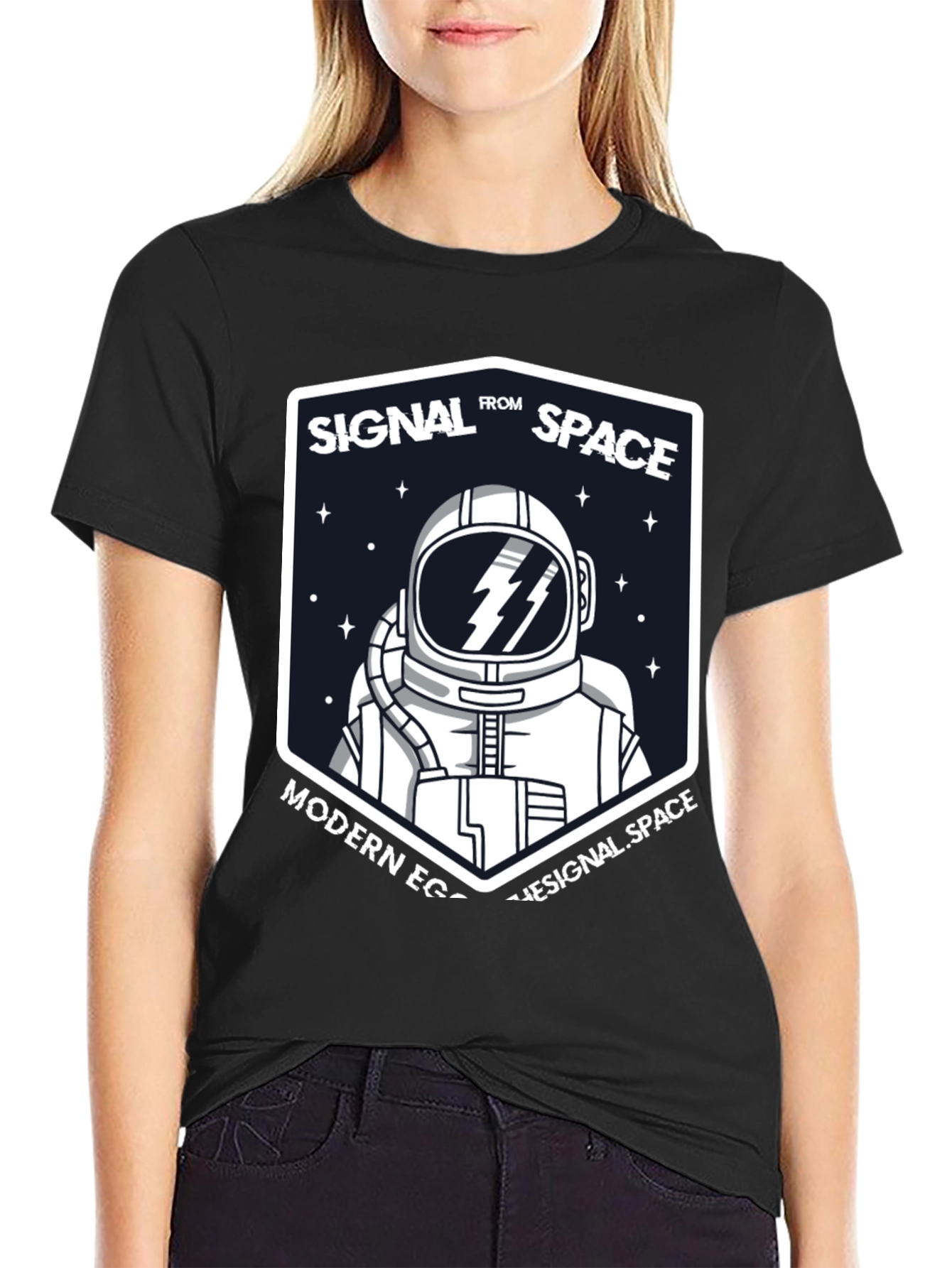 Signal From Space Astronaut Black T-Shirt