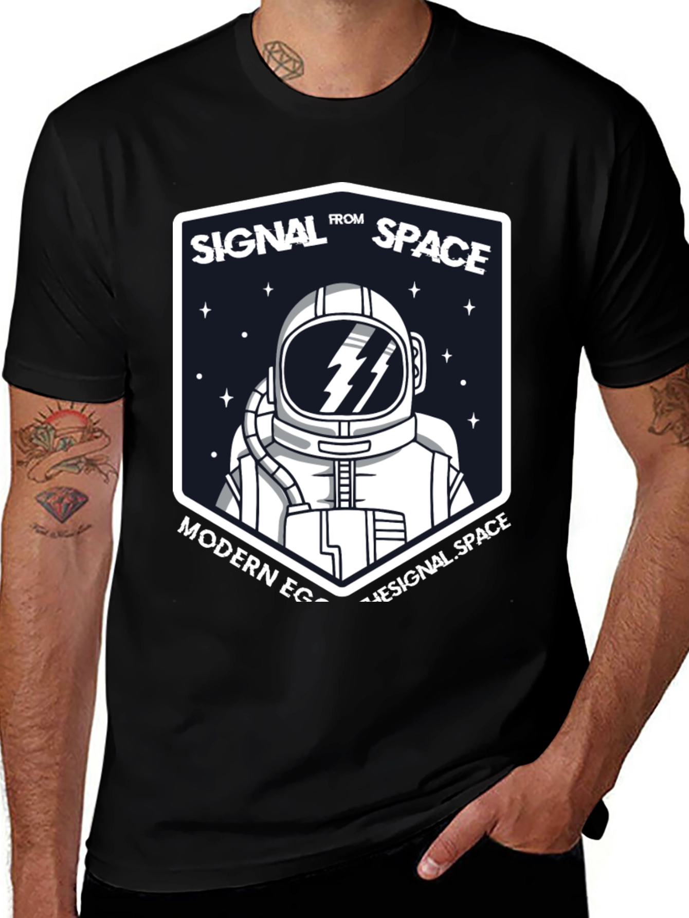Signal From Space Astronaut Black T-Shirt