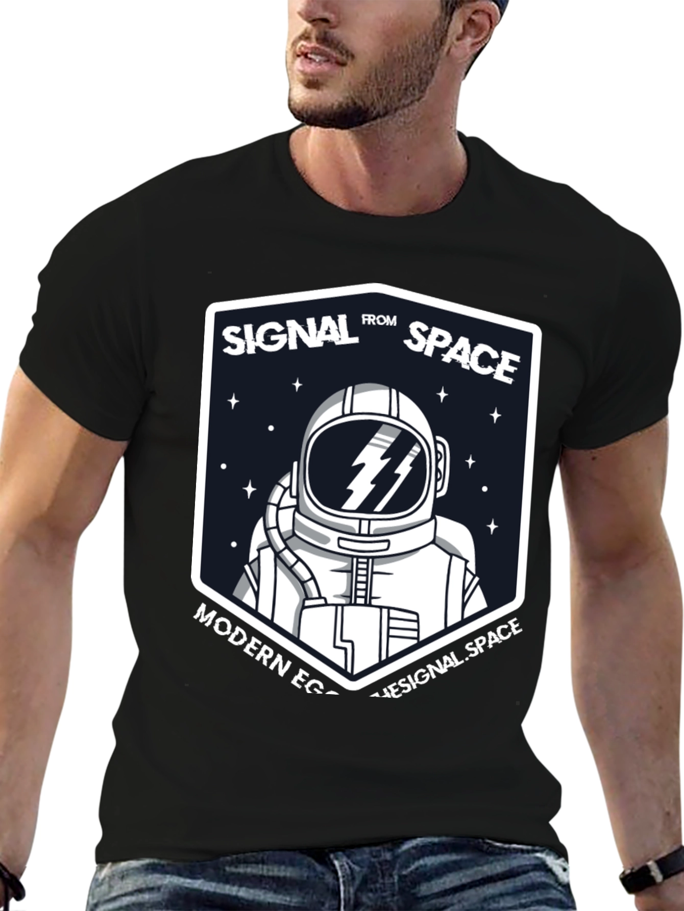 Signal From Space Astronaut Black T-Shirt