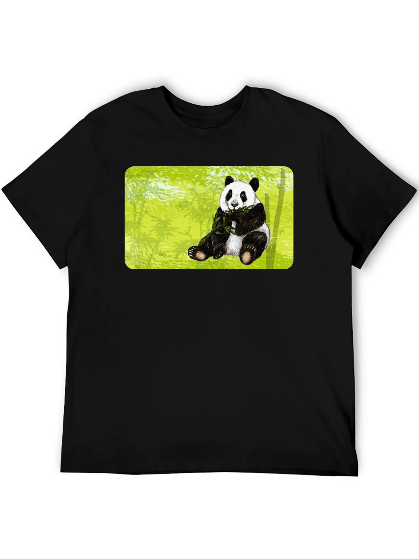 Panda Print T-Shirt - Black Cotton Tee