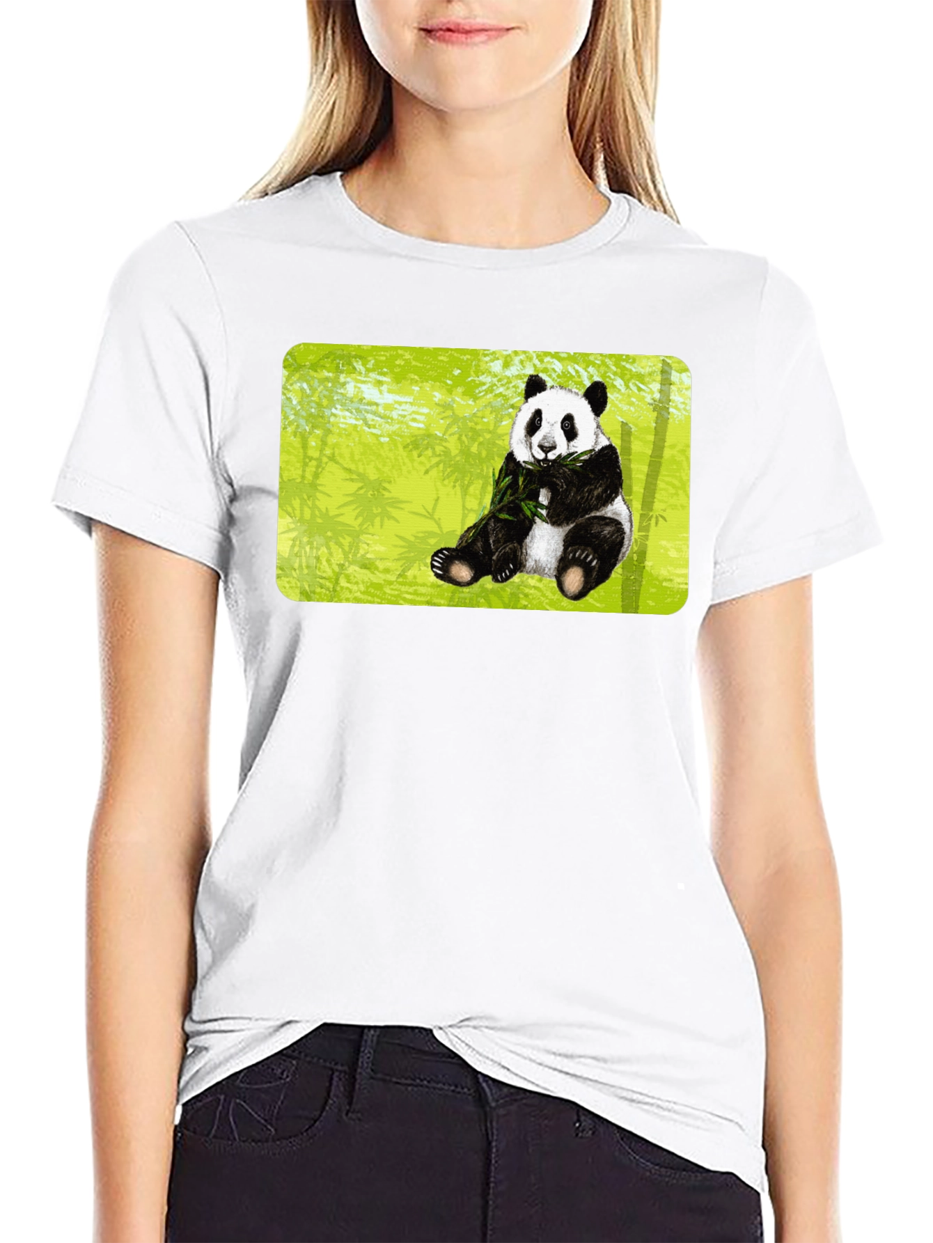 Panda Print T-Shirt - Black Cotton Tee