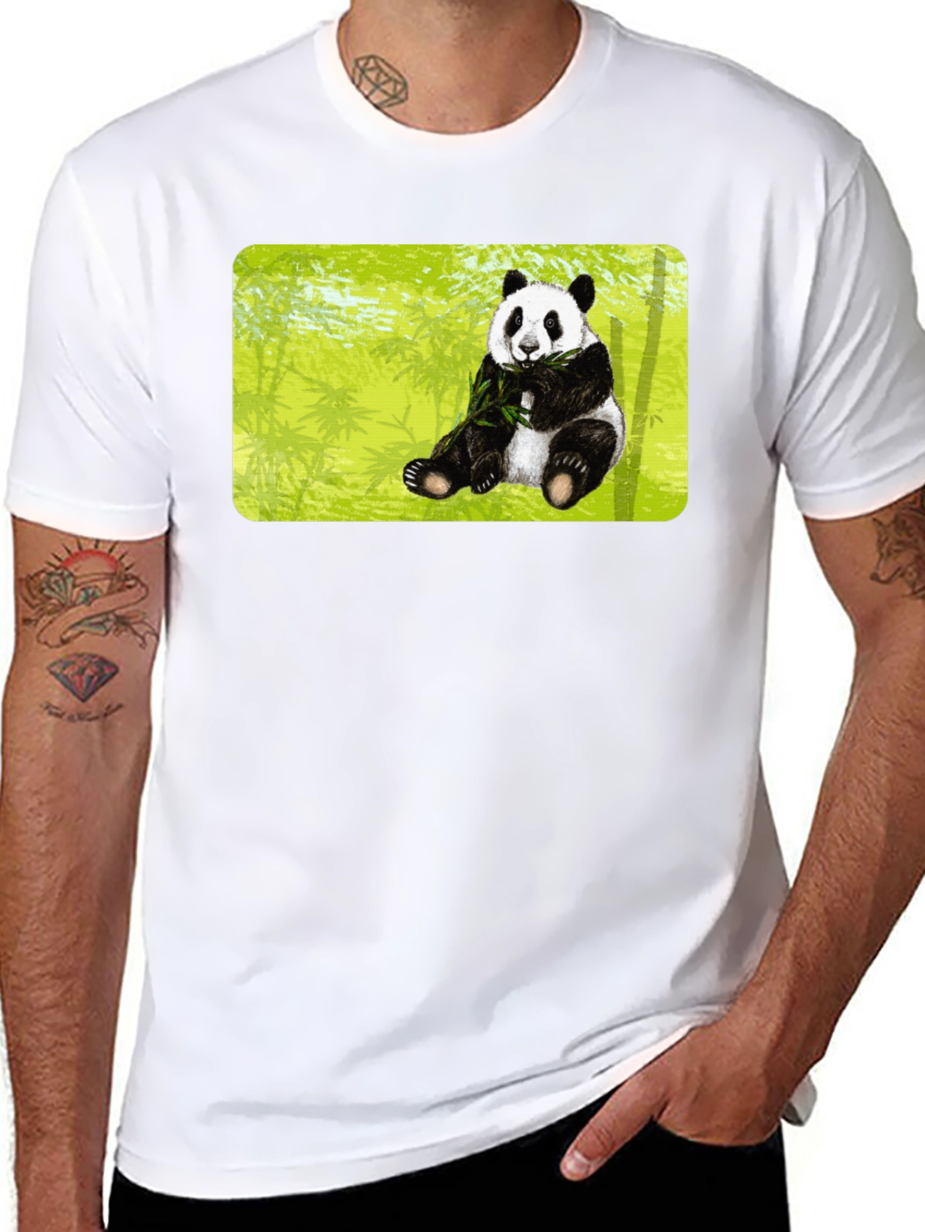 Panda Print T-Shirt - Black Cotton Tee