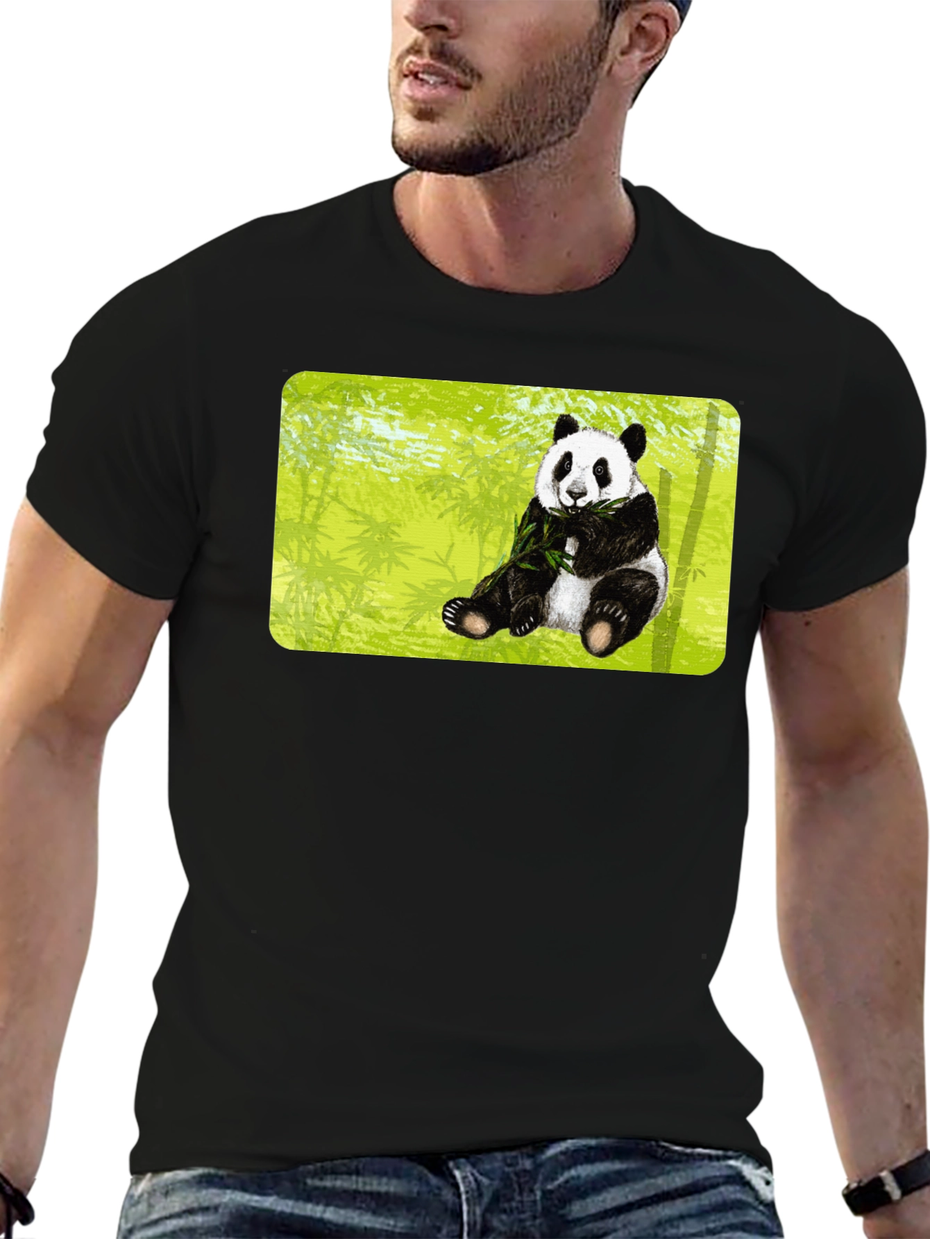 Panda Print T-Shirt - Black Cotton Tee