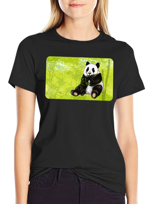 Panda Print T-Shirt - Black Cotton Tee