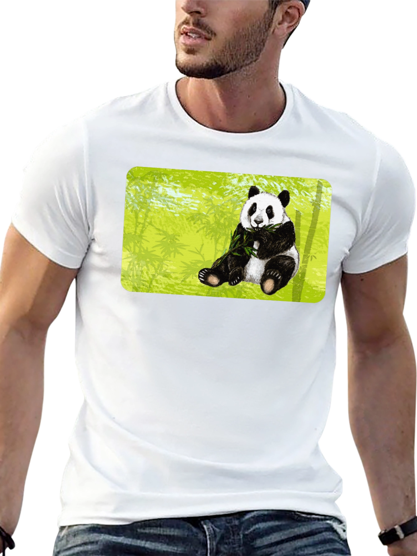 Panda Print T-Shirt - Black Cotton Tee