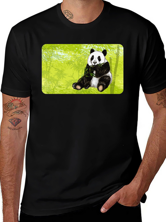 Panda Print T-Shirt - Black Cotton Tee