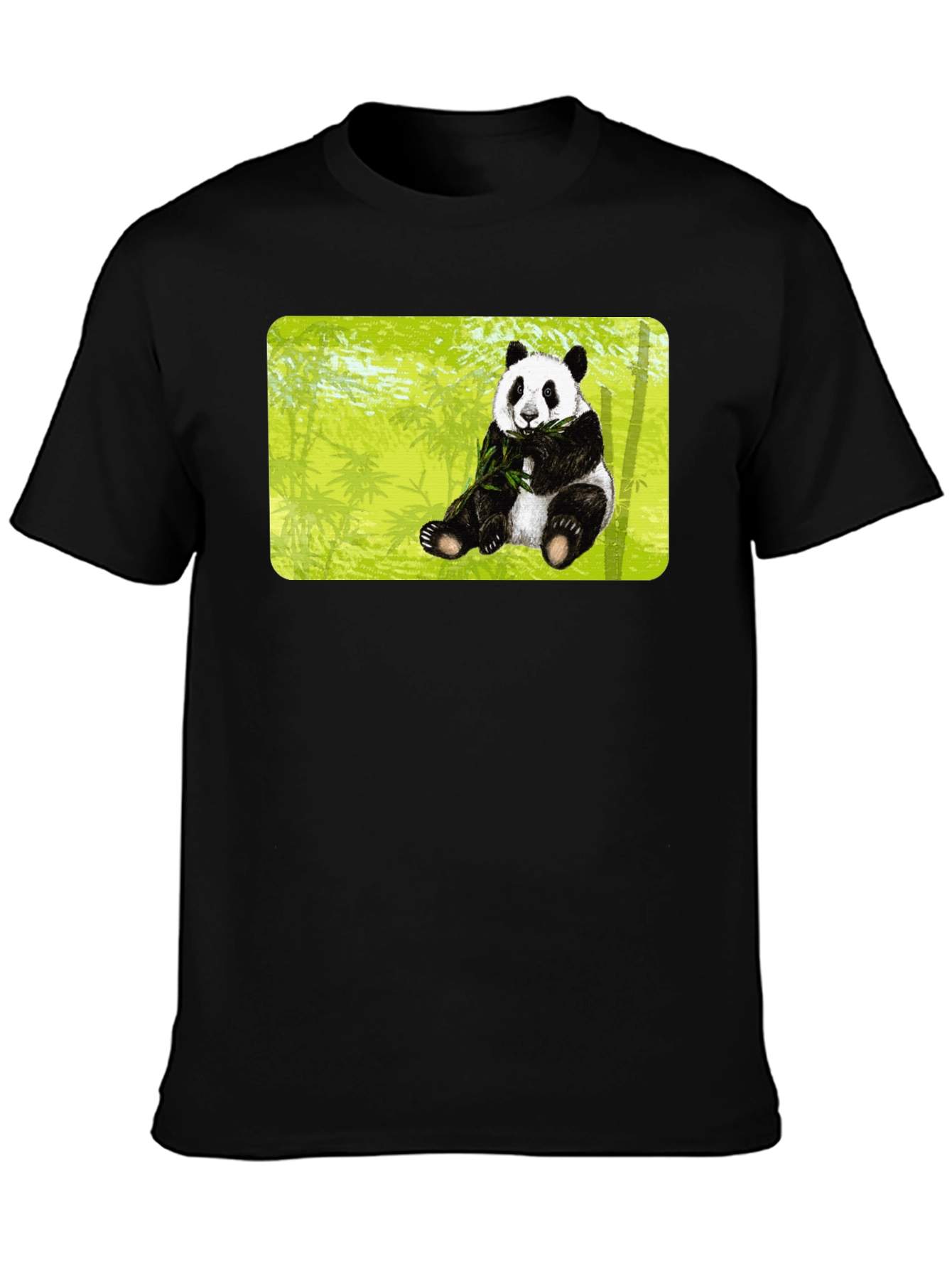 Panda Print T-Shirt - Black Cotton Tee