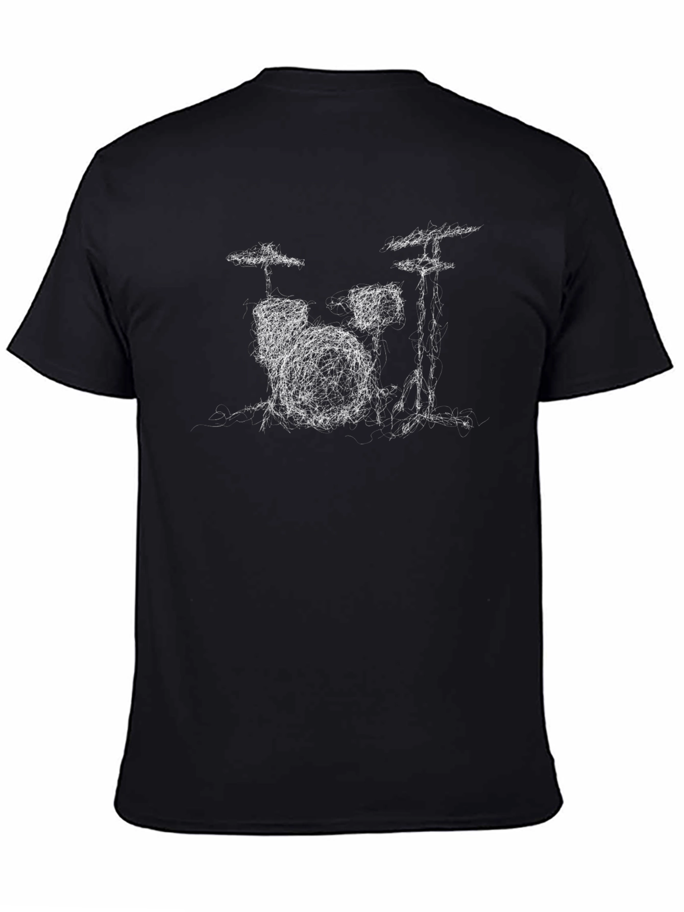 Drum Kit Sketch Graphic Tee - Black Cotton