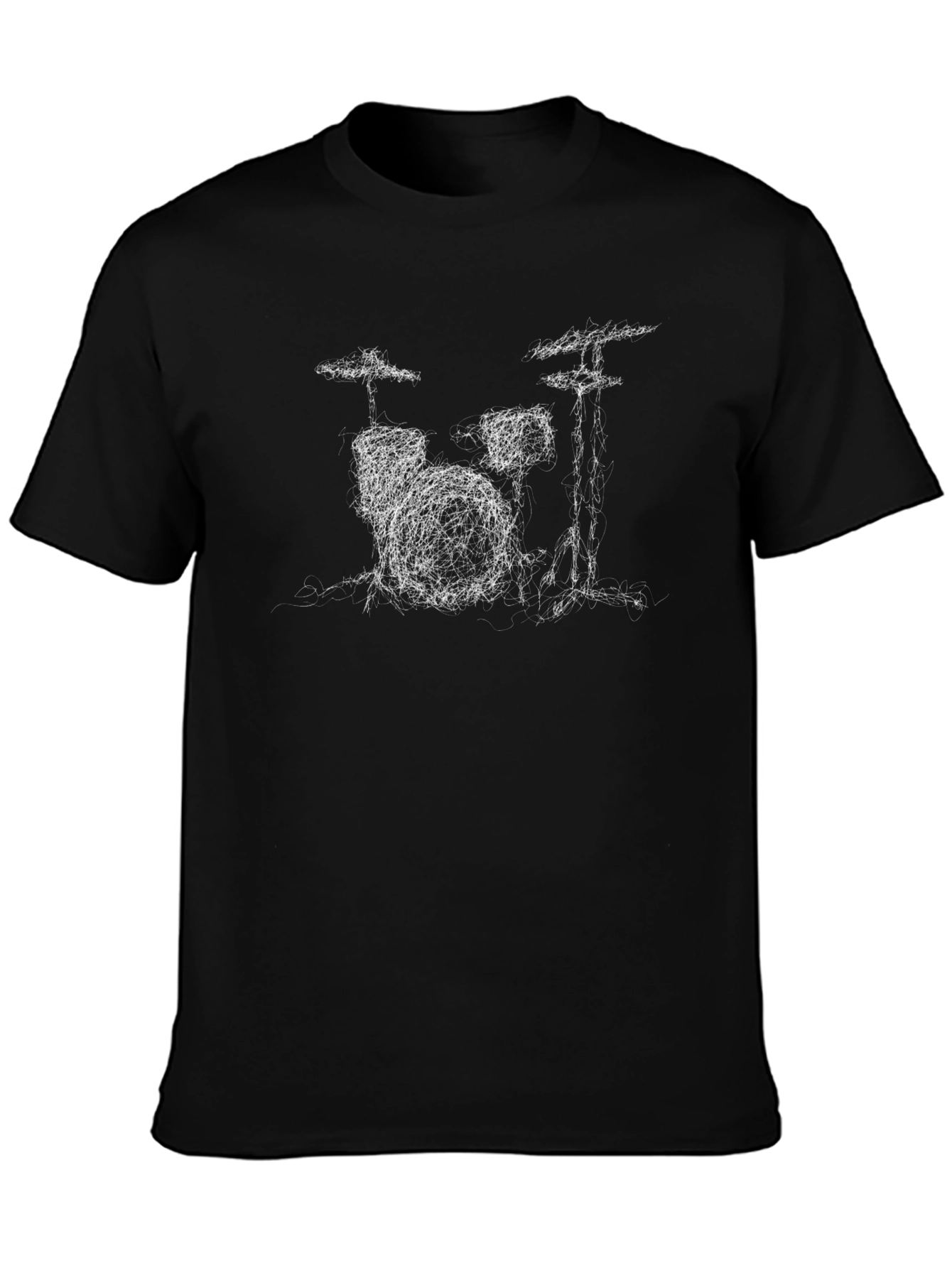 Drum Kit Sketch Graphic Tee - Black Cotton