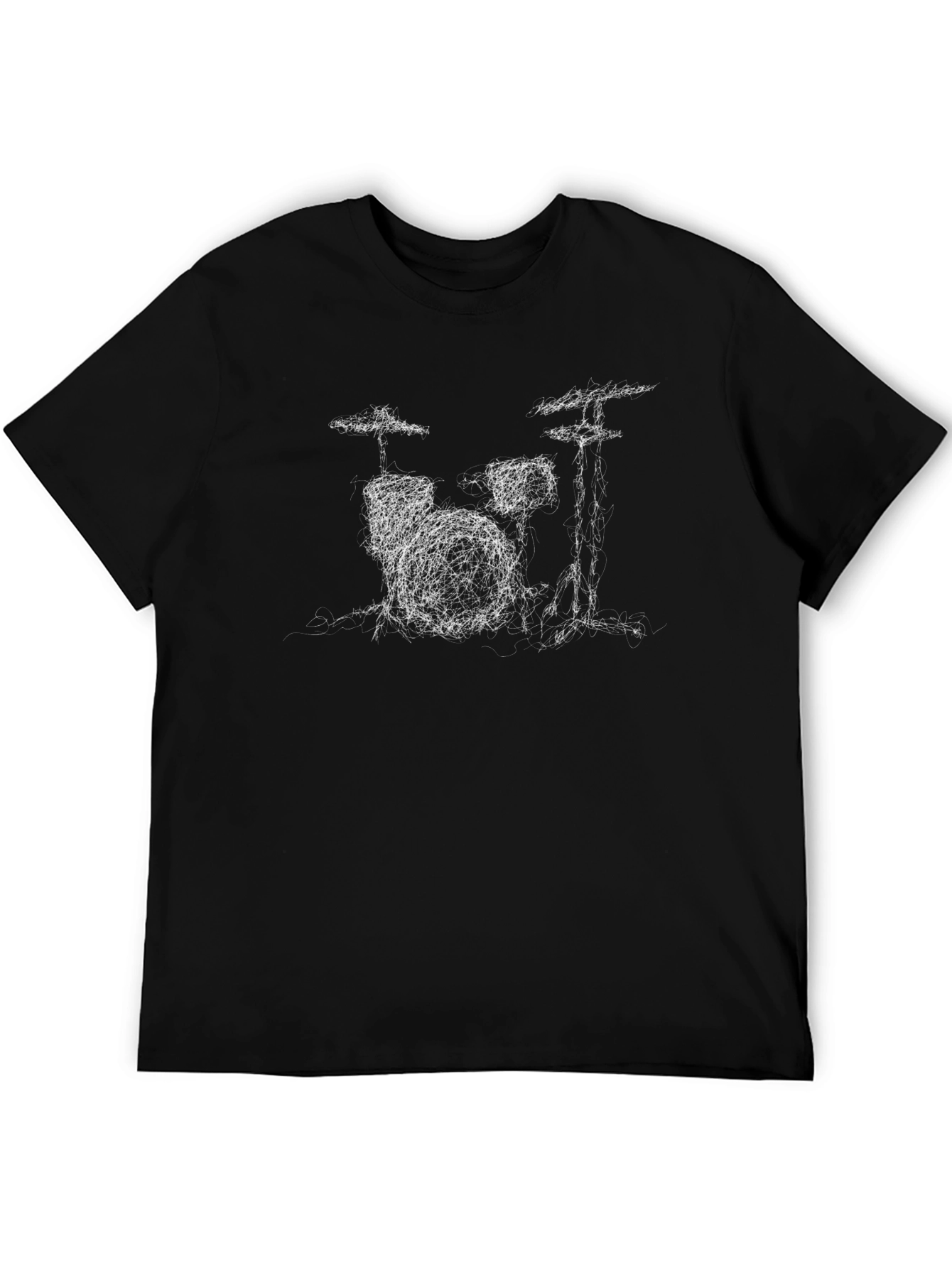 Drum Kit Sketch Graphic Tee - Black Cotton