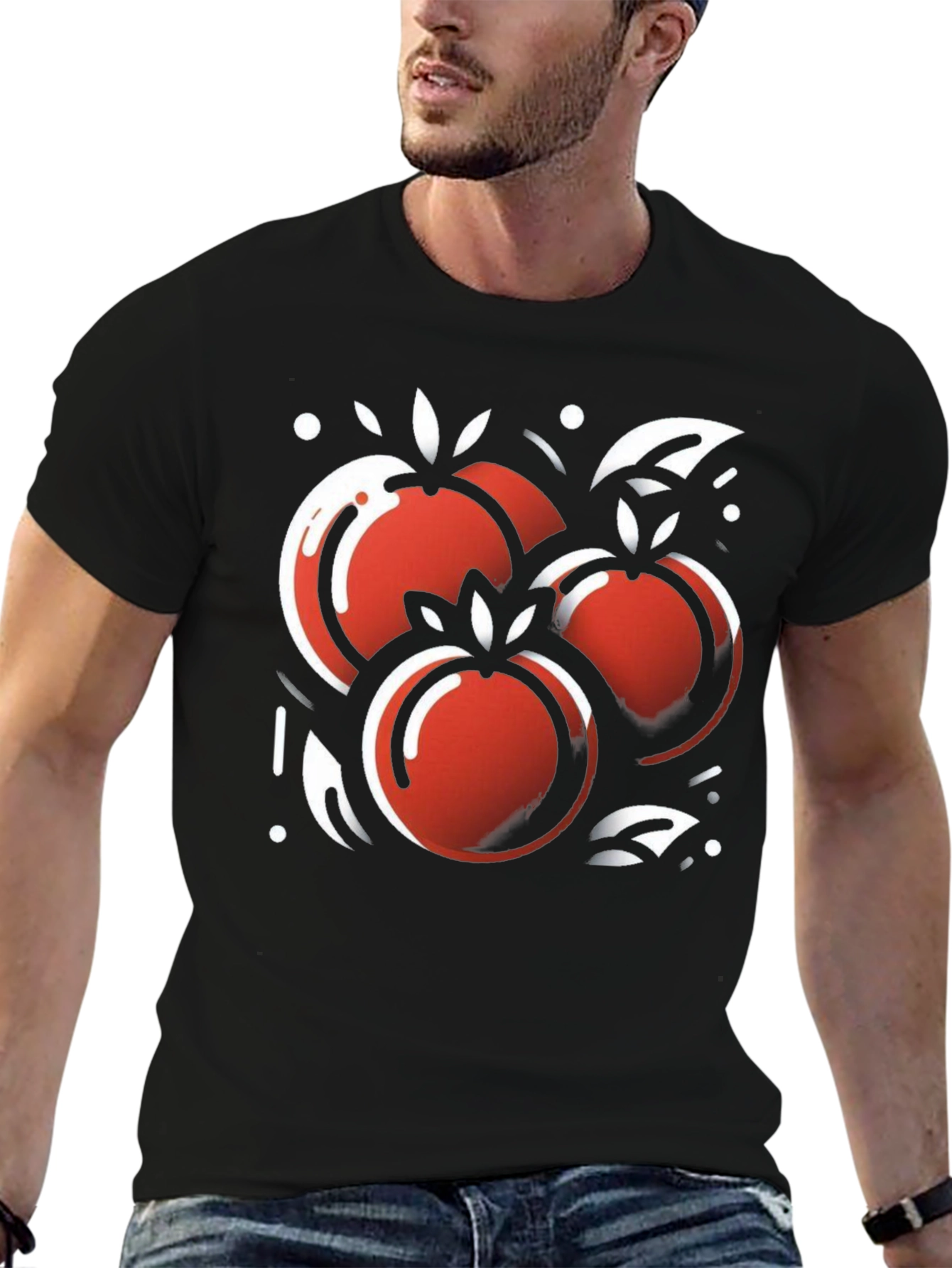 Stylish Black Tee with Artistic Fruit Graphic