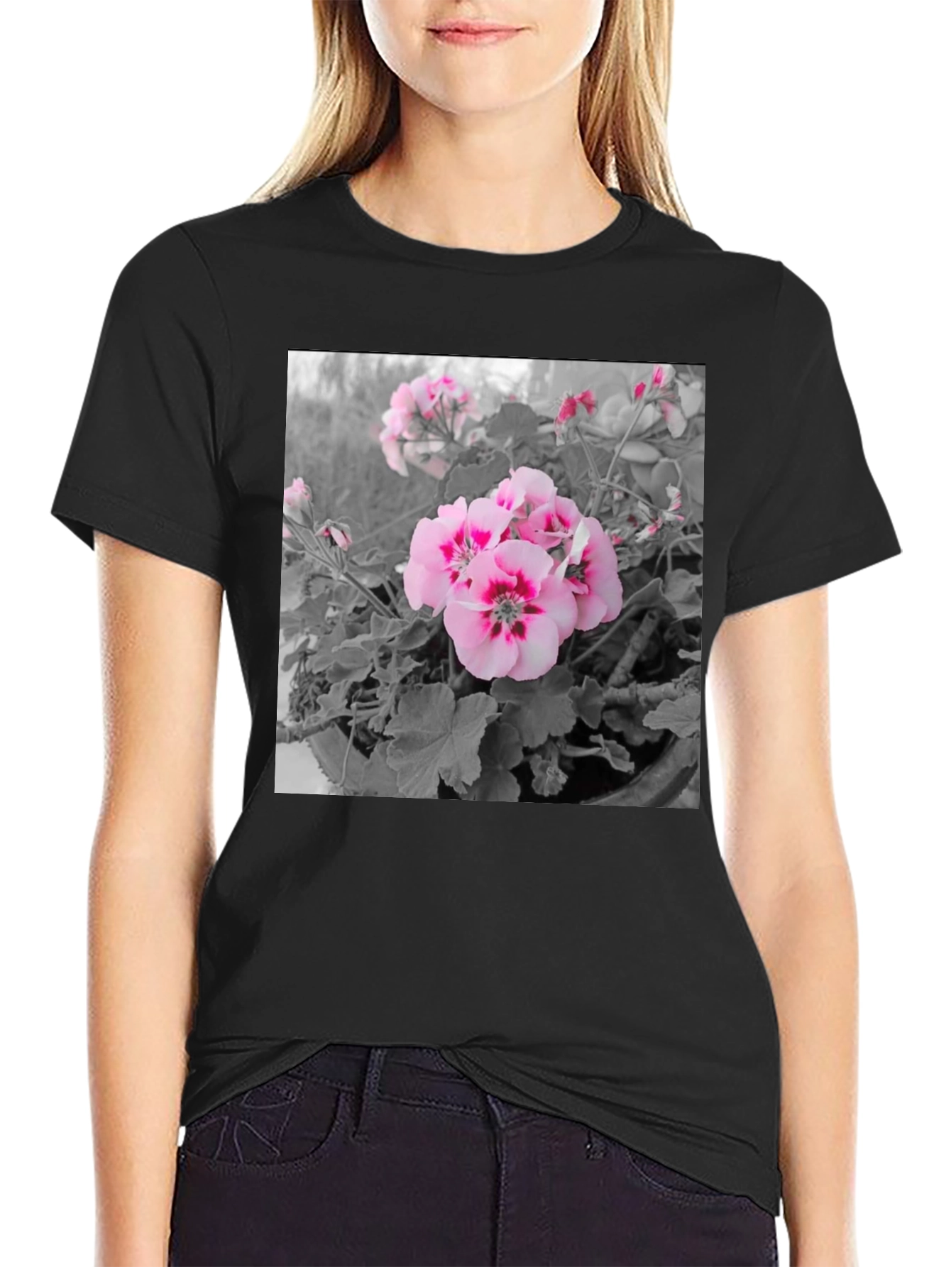 Floral Graphic Tee - Black Cotton Comfort