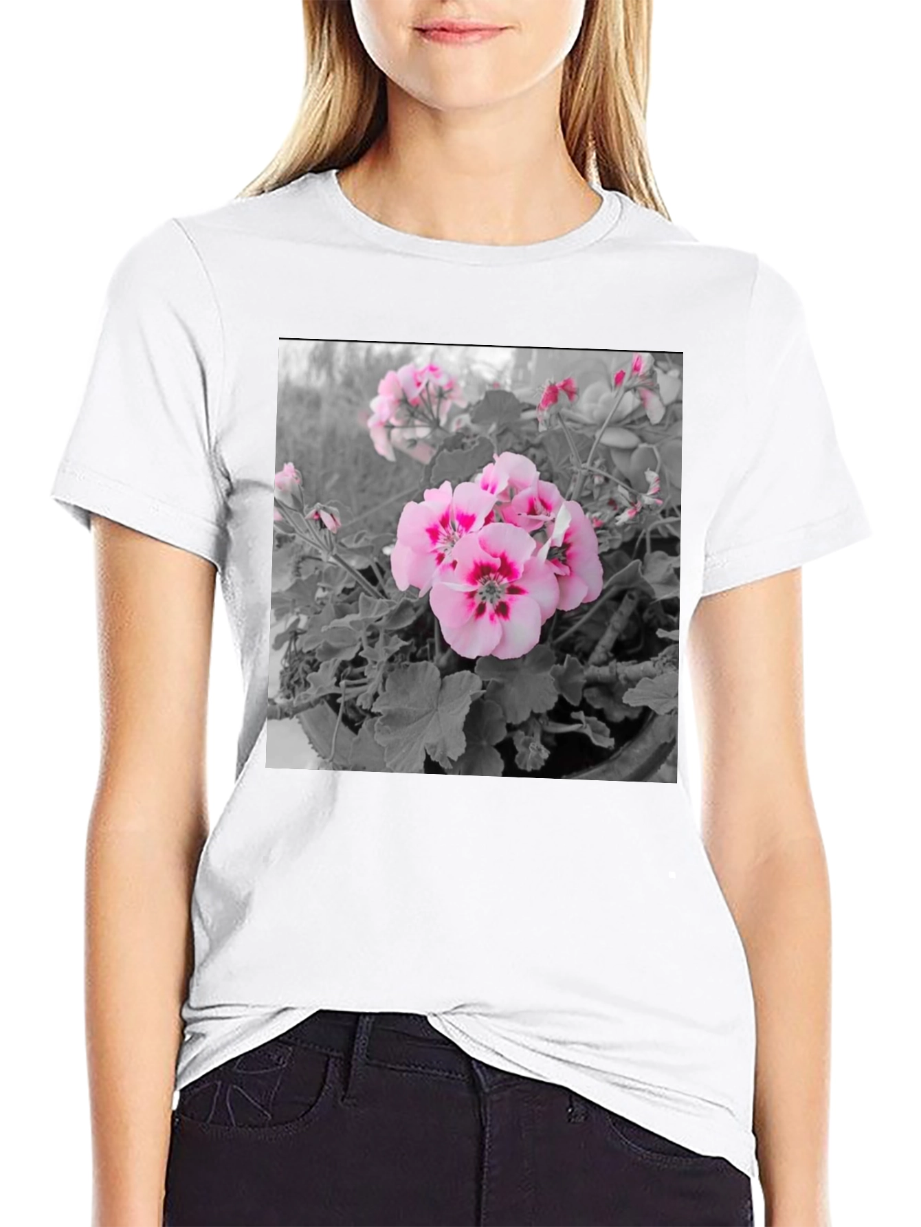 Floral Graphic Tee - Black Cotton Comfort