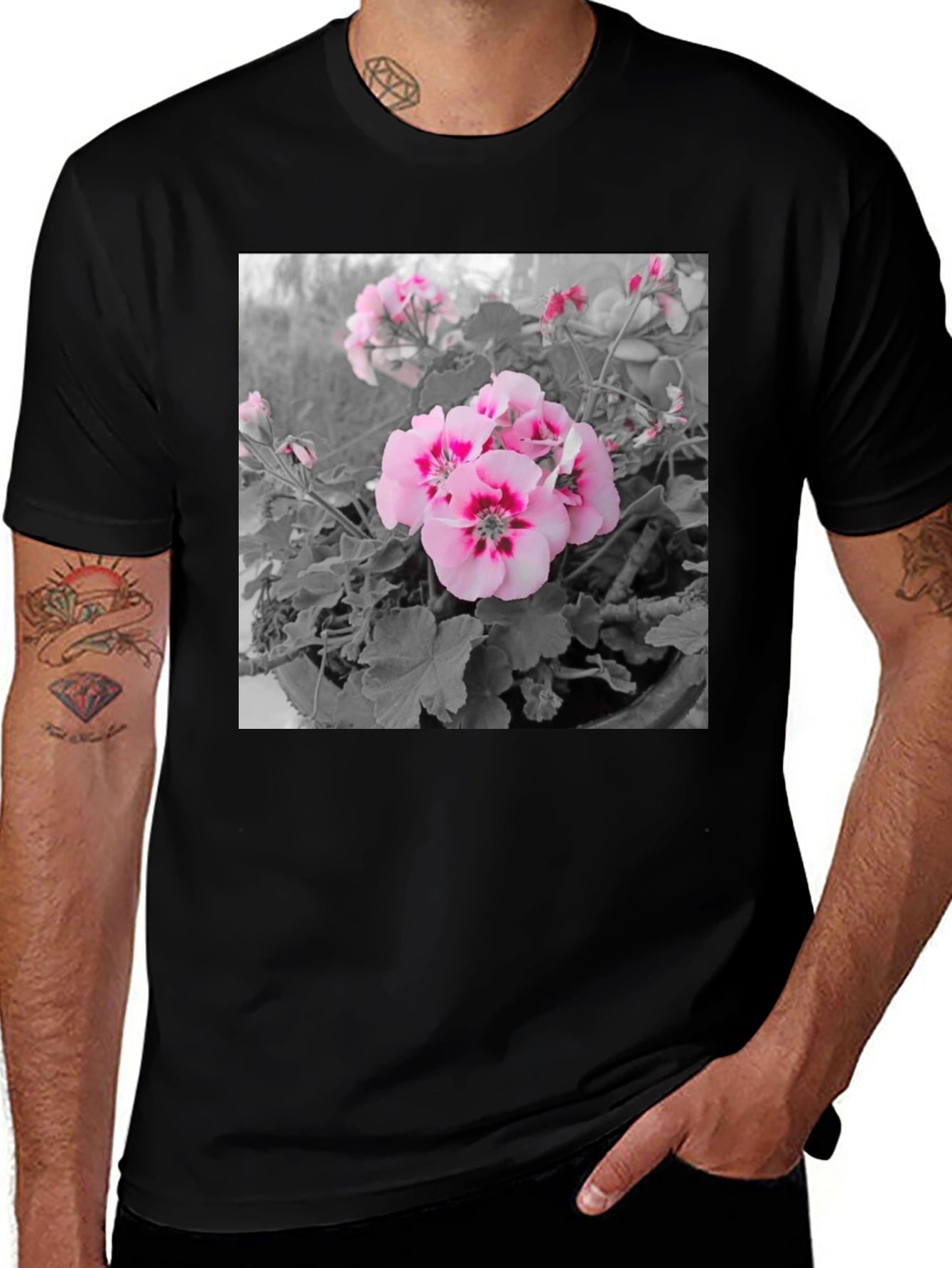 Floral Graphic Tee - Black Cotton Comfort
