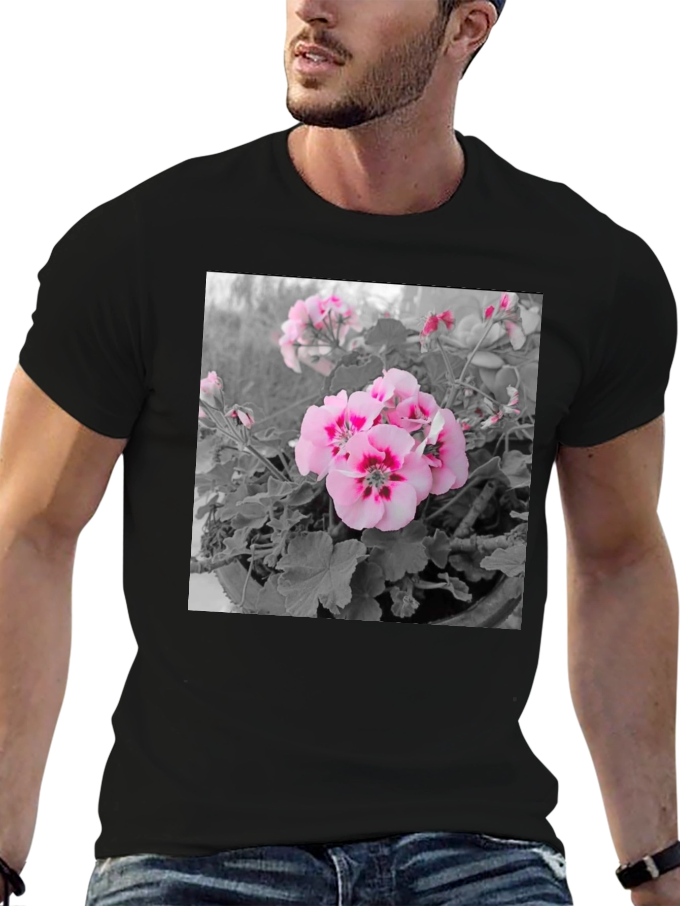 Floral Graphic Tee - Black Cotton Comfort