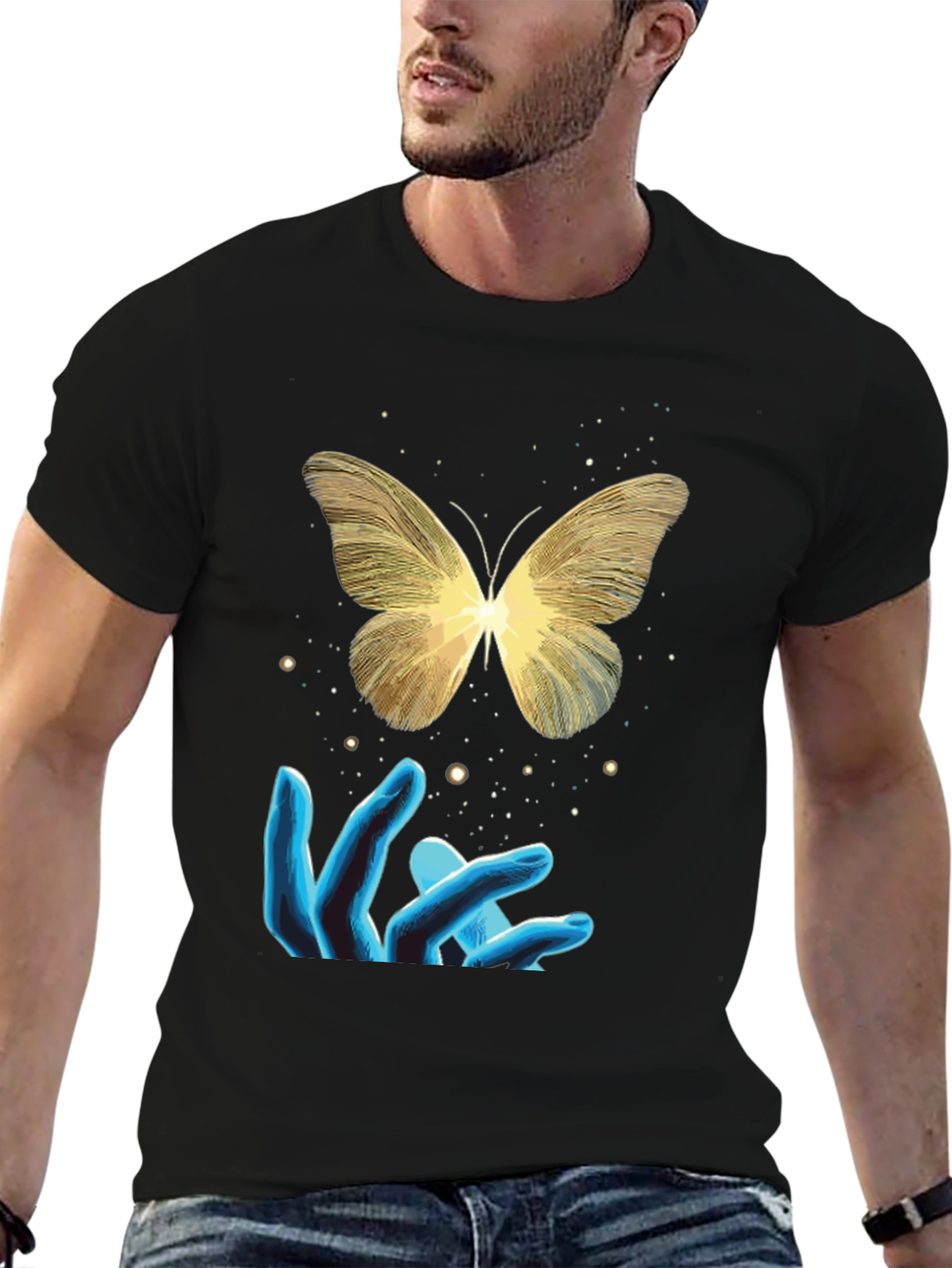 Butterfly and Hands Graphic Tee - Black