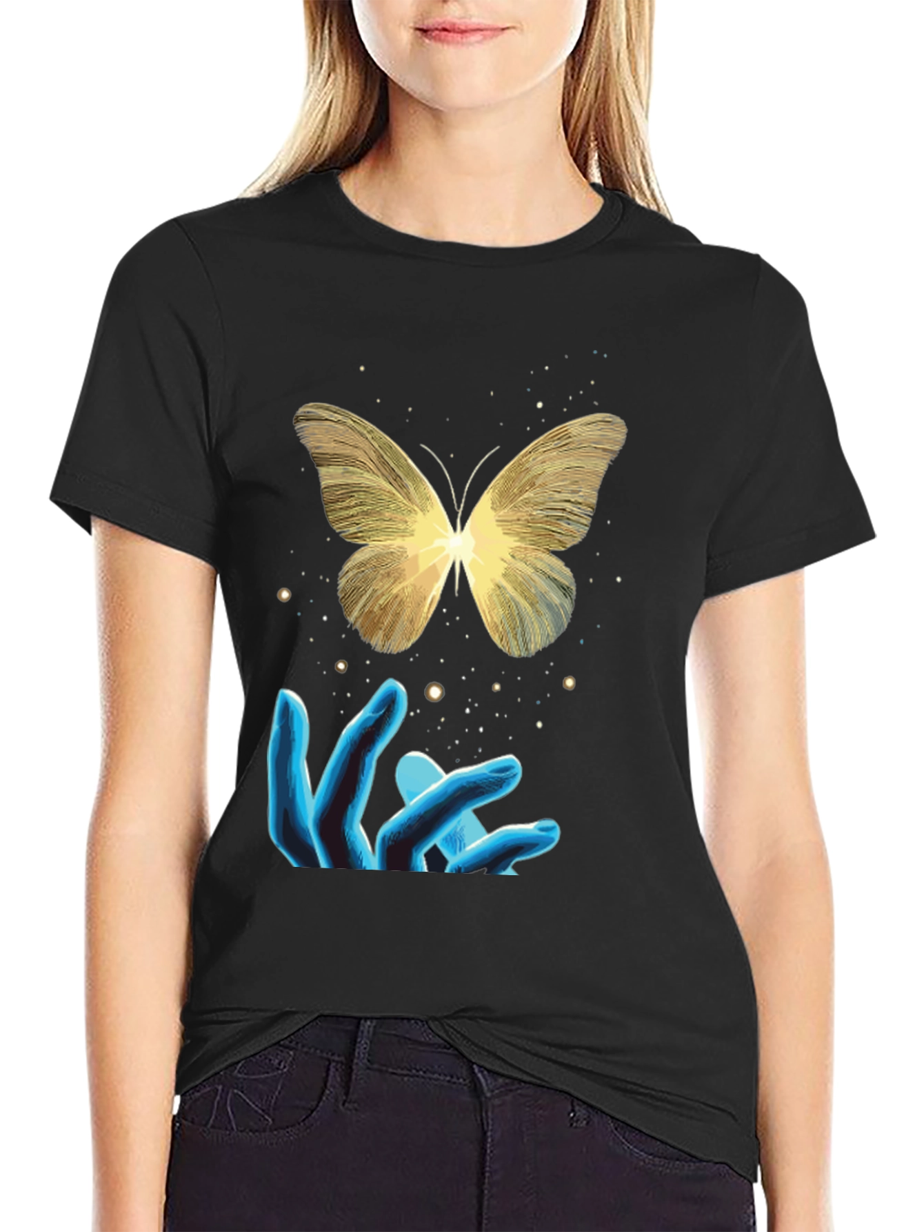 Butterfly and Hands Graphic Tee - Black