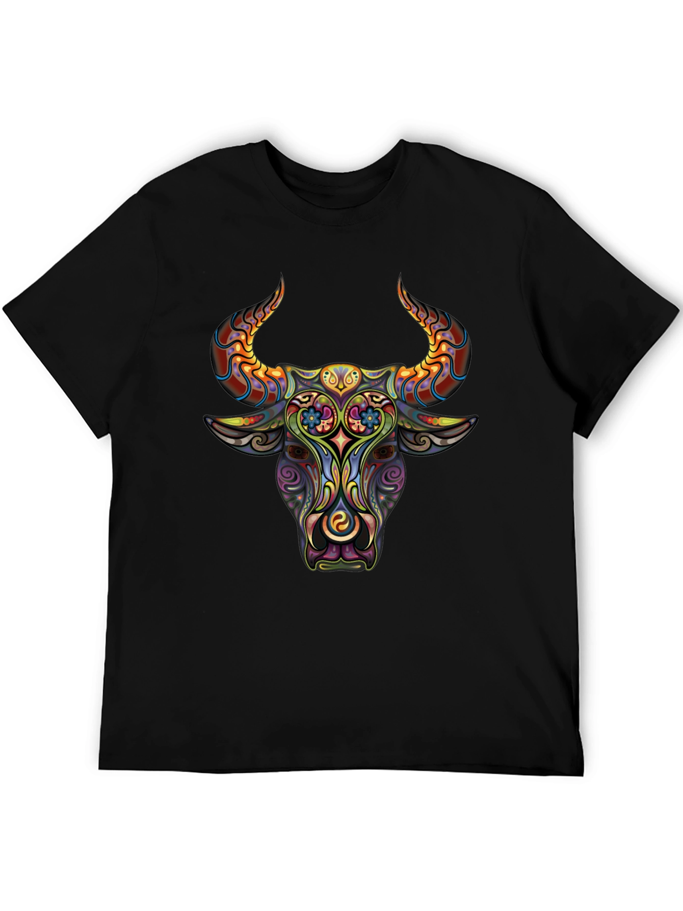 Psychedelic Bull Graphic Tee - Mens Black T-Shirt