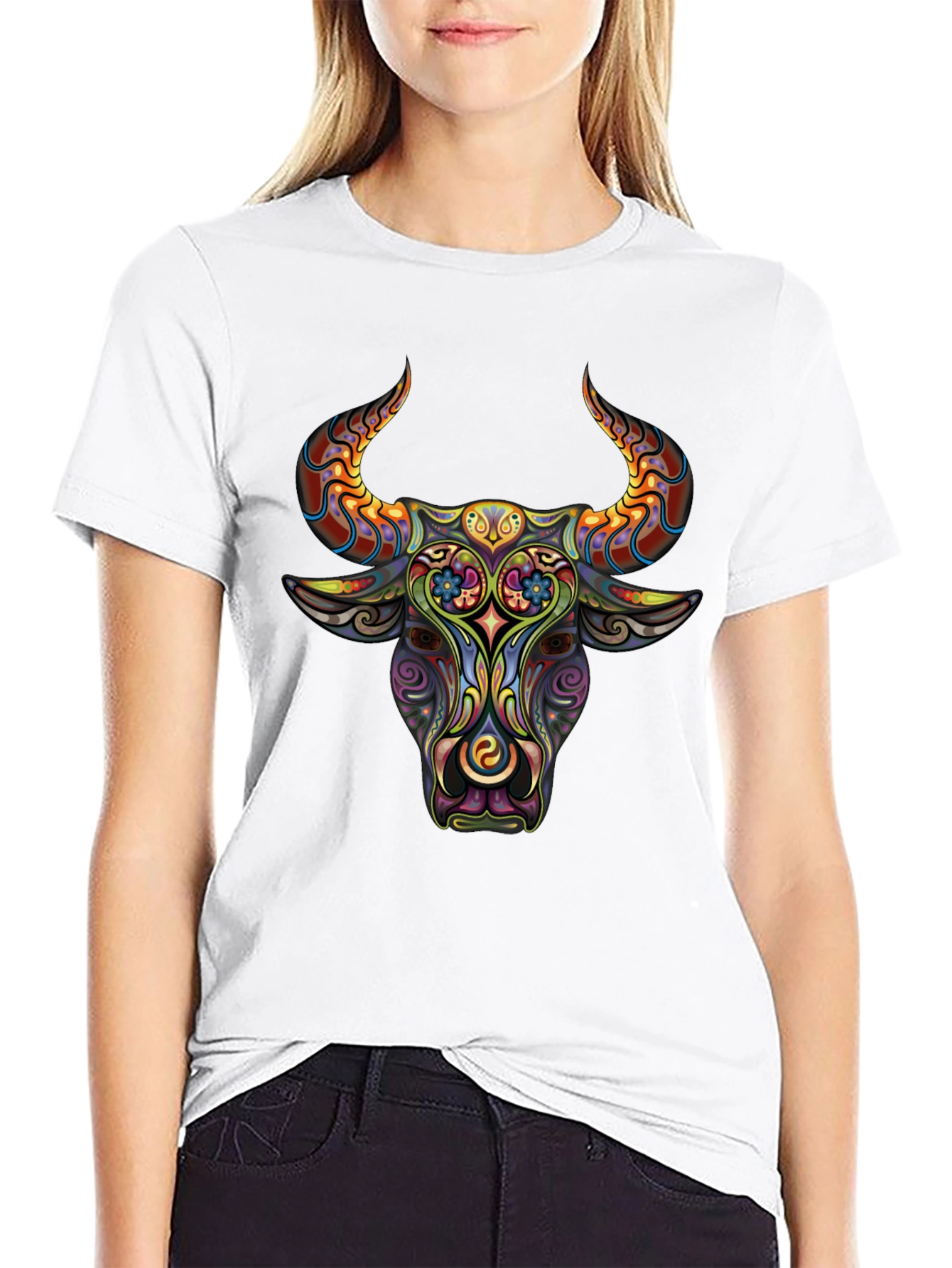 Psychedelic Bull Graphic Tee - Mens Black T-Shirt