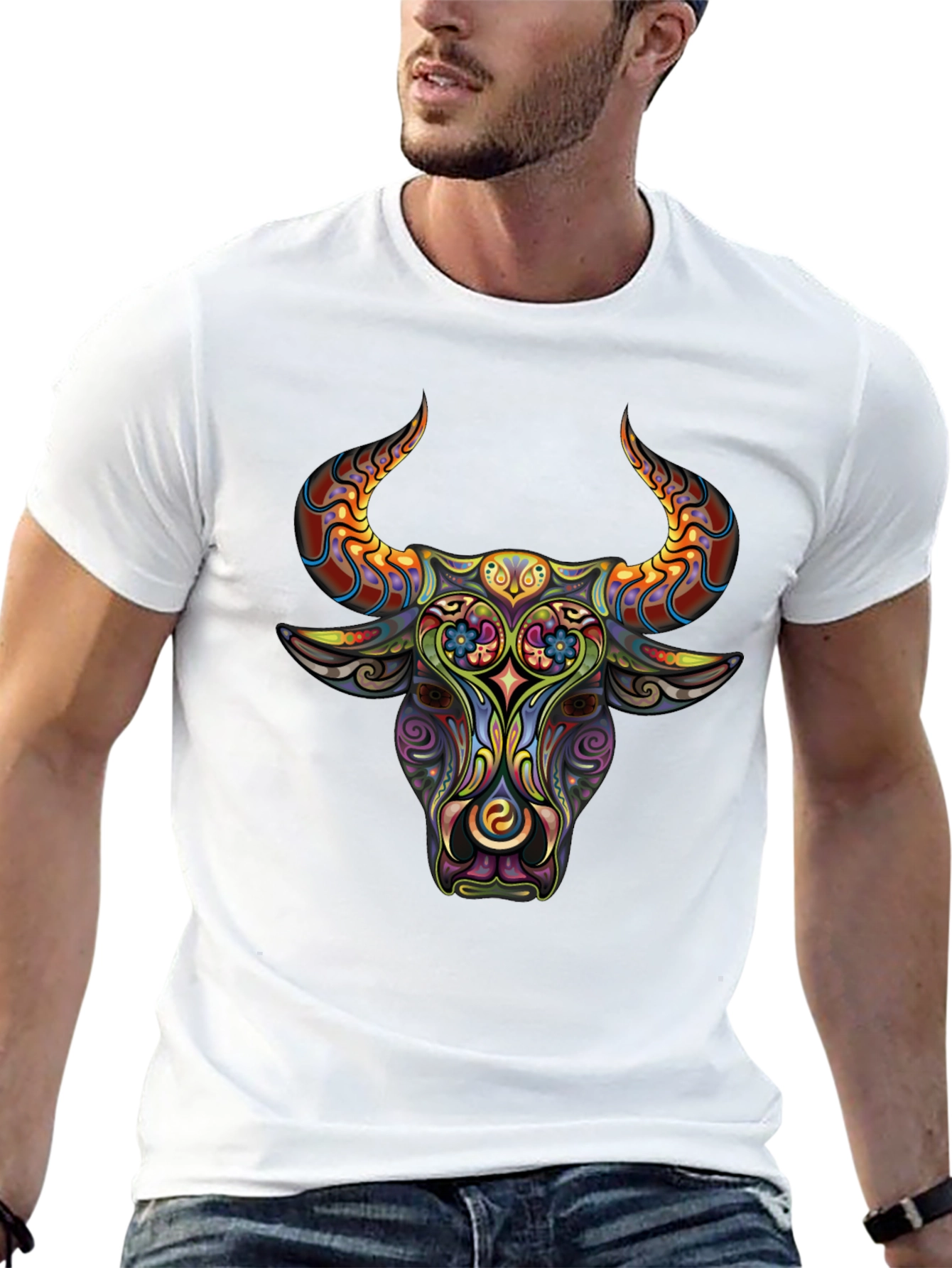 Psychedelic Bull Graphic Tee - Mens Black T-Shirt