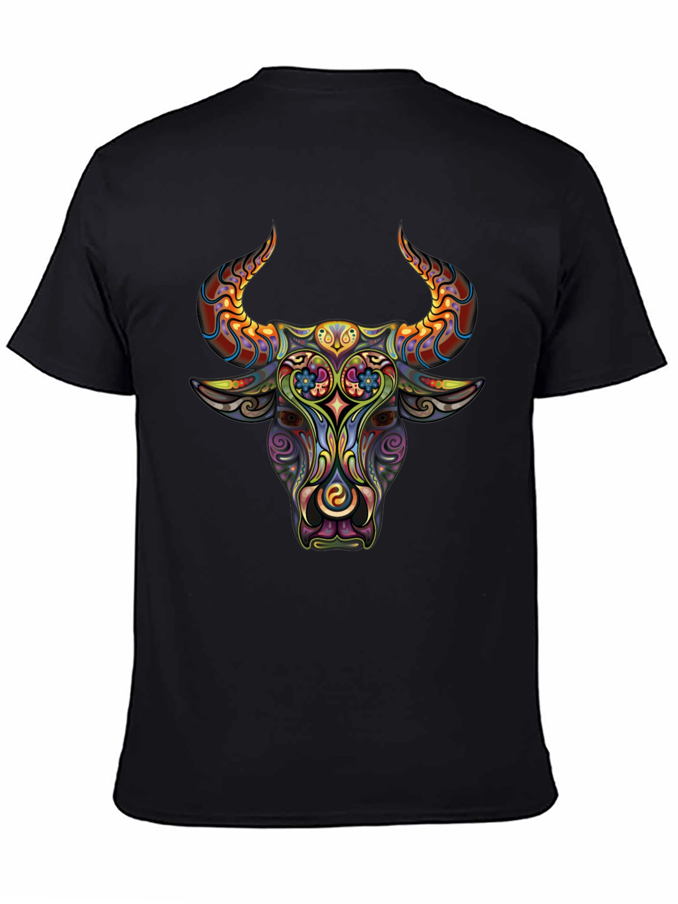 Psychedelic Bull Graphic Tee - Mens Black T-Shirt