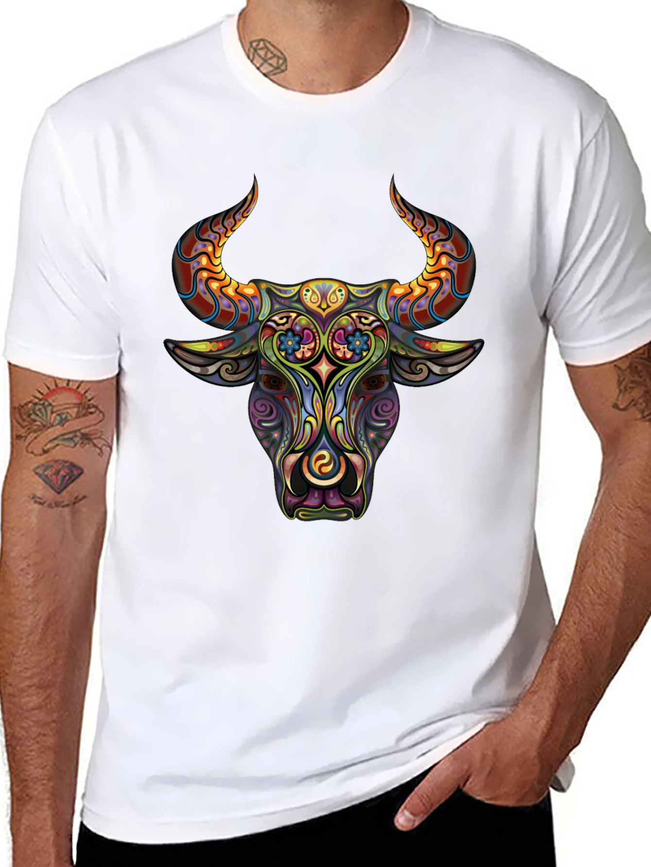 Psychedelic Bull Graphic Tee - Mens Black T-Shirt