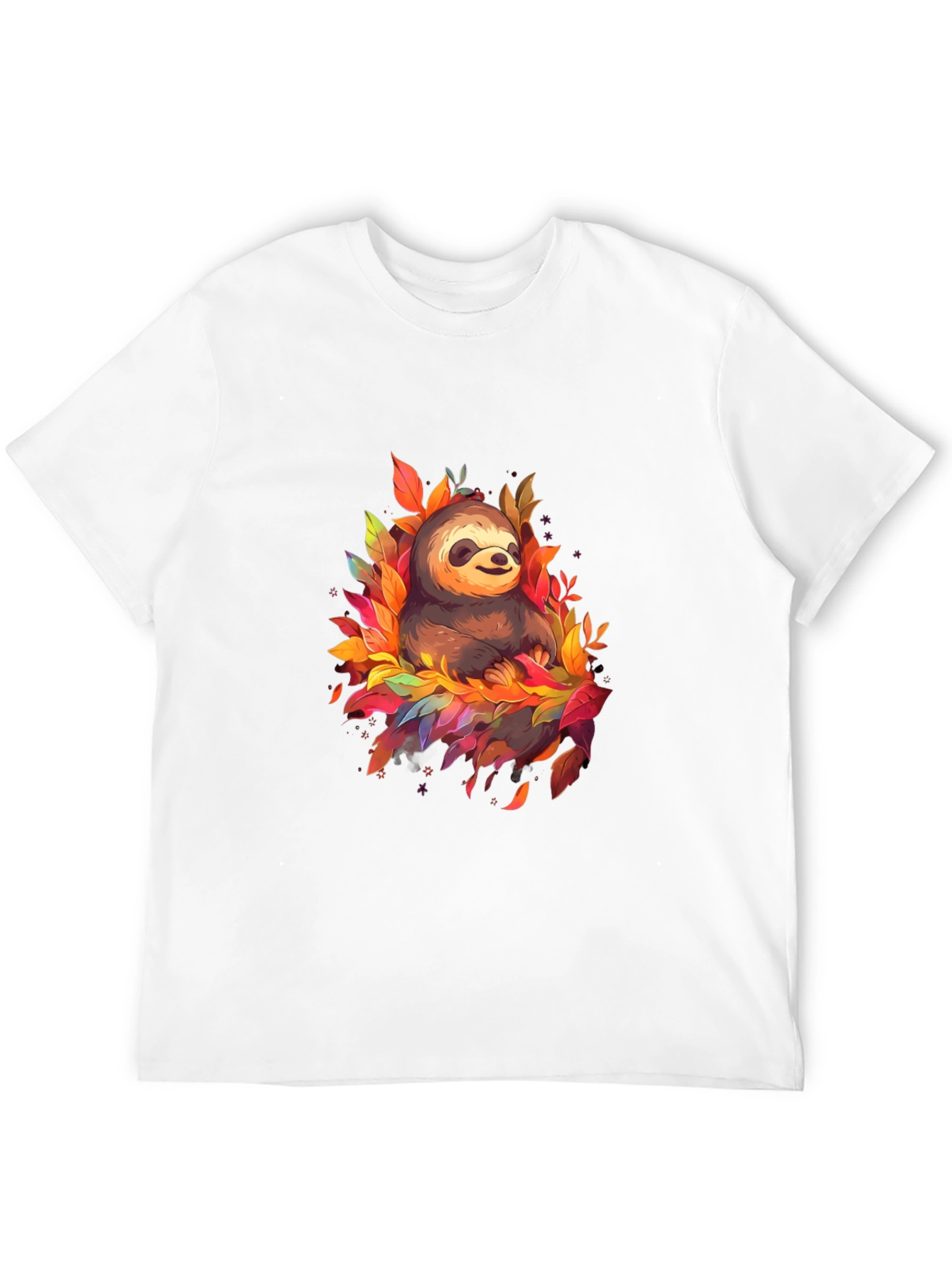 Cute Sloth Fall Leaves Black T-Shirt