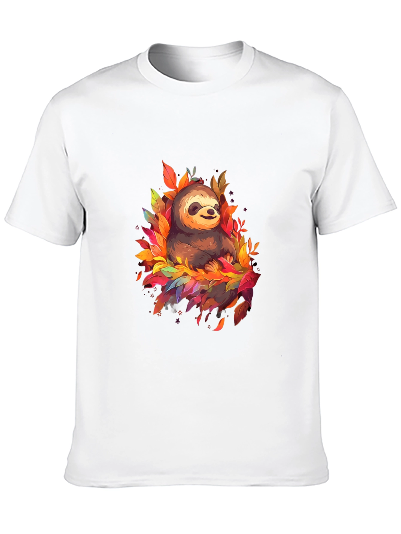 Cute Sloth Fall Leaves Black T-Shirt