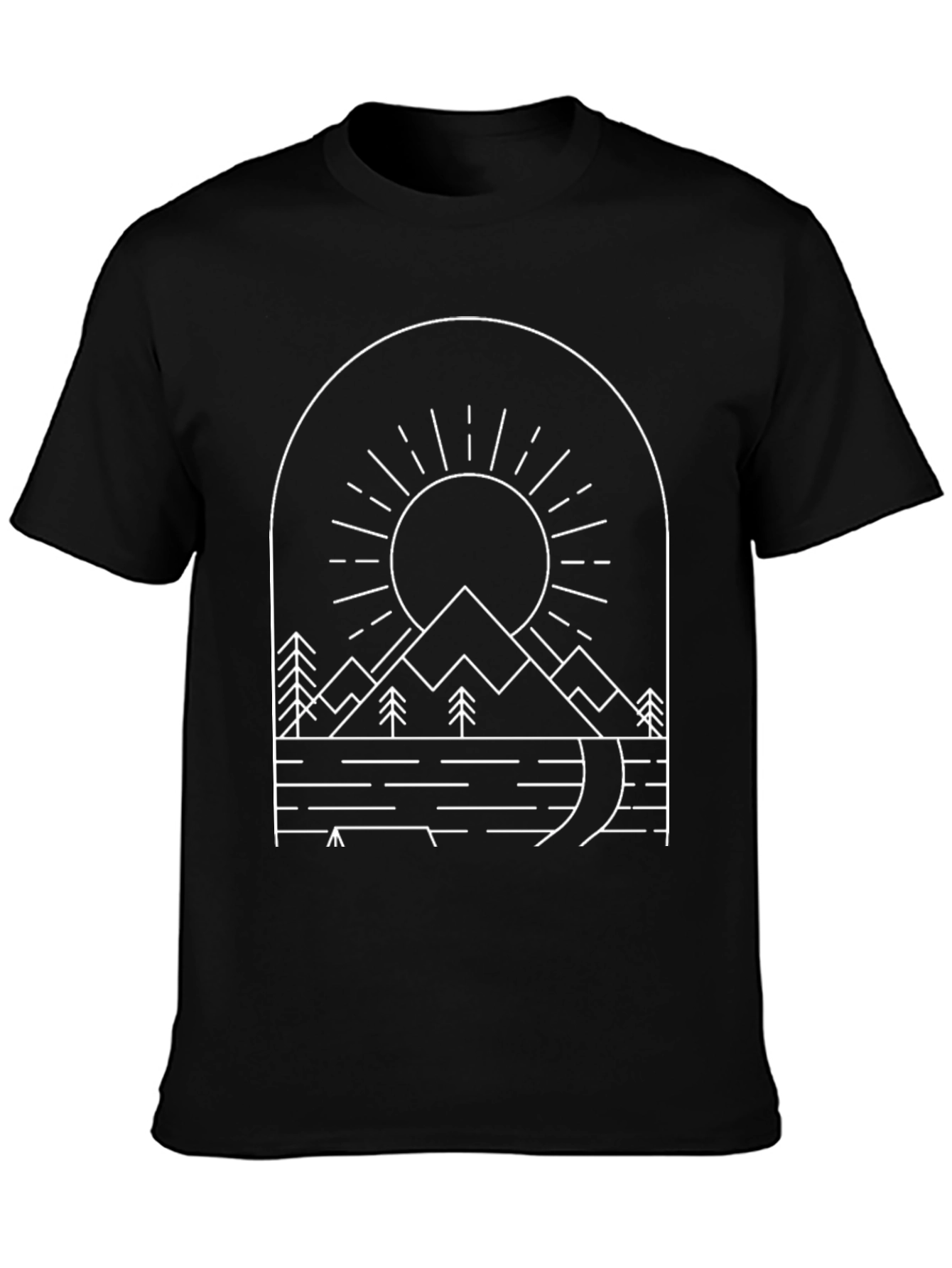 Minimalist Mountain Scene Black T-Shirt