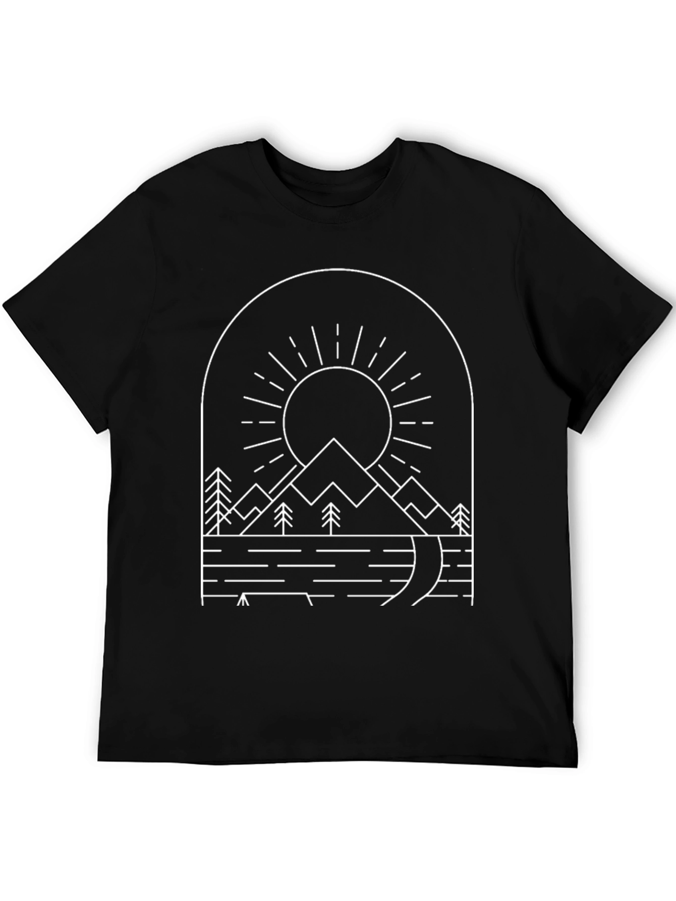 Minimalist Mountain Scene Black T-Shirt