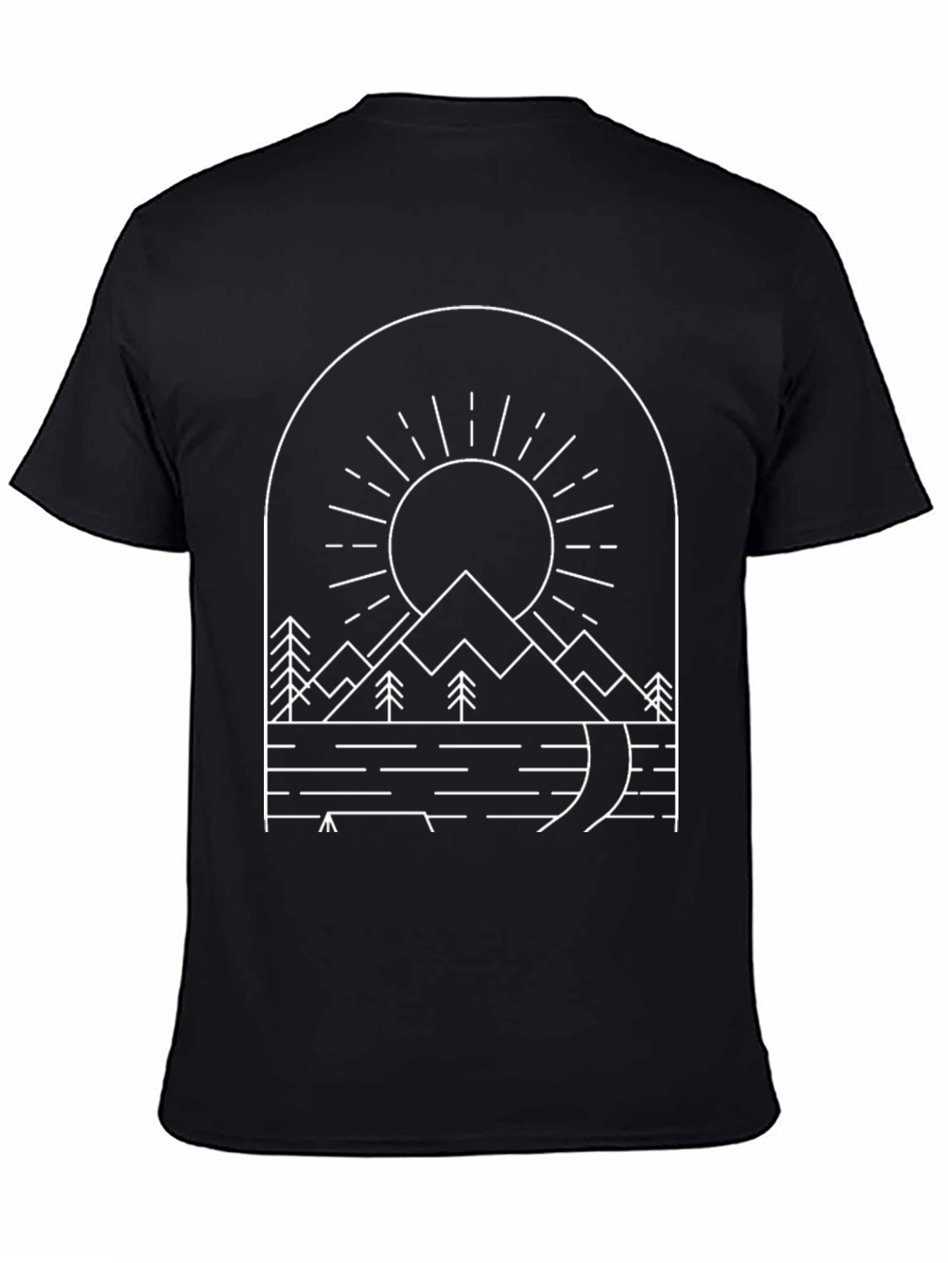Minimalist Mountain Scene Black T-Shirt