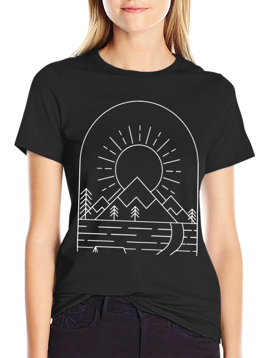 Minimalist Mountain Scene Black T-Shirt