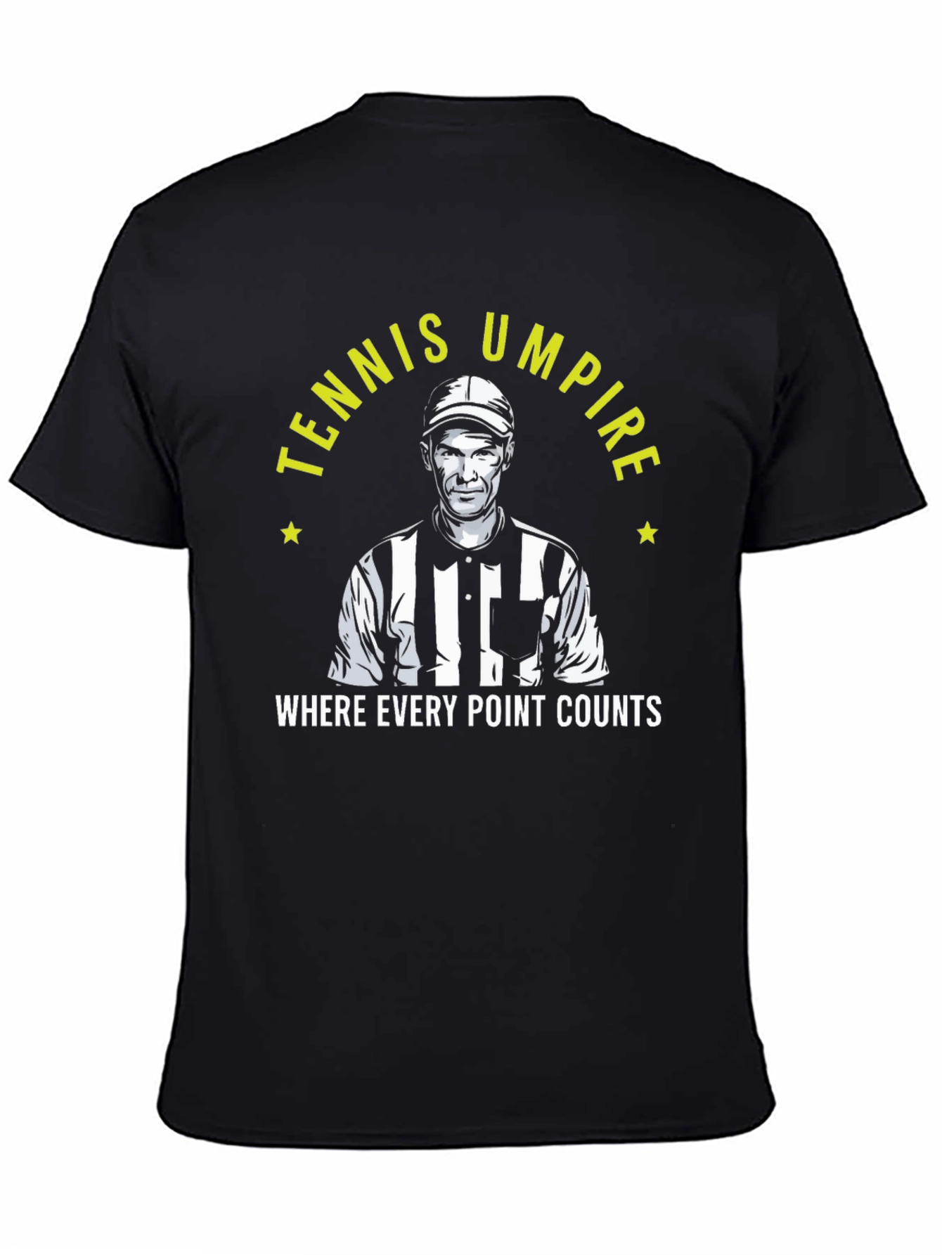 Tennis Umpire Black T-Shirt - Every Point Counts