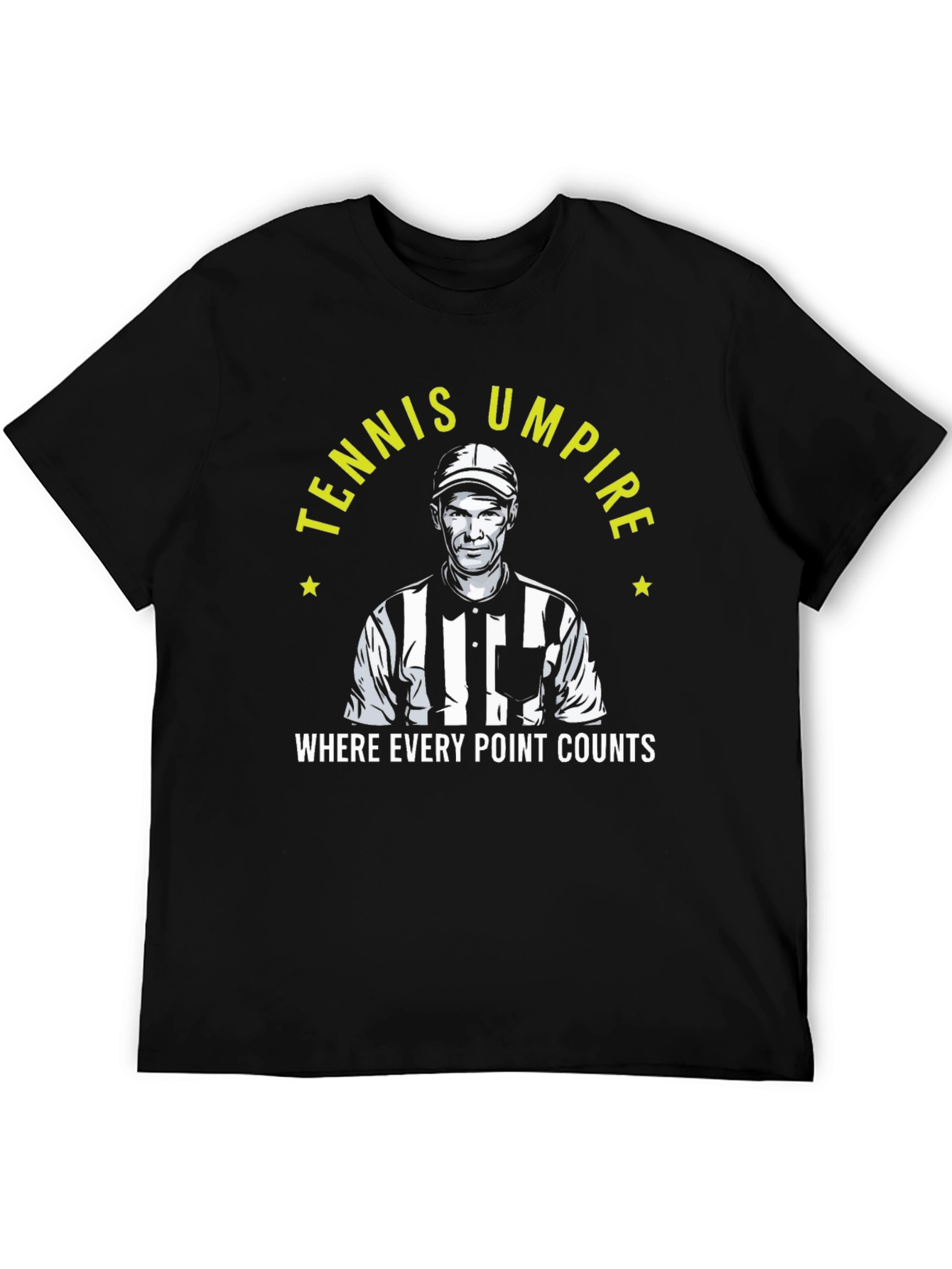 Tennis Umpire Black T-Shirt - Every Point Counts