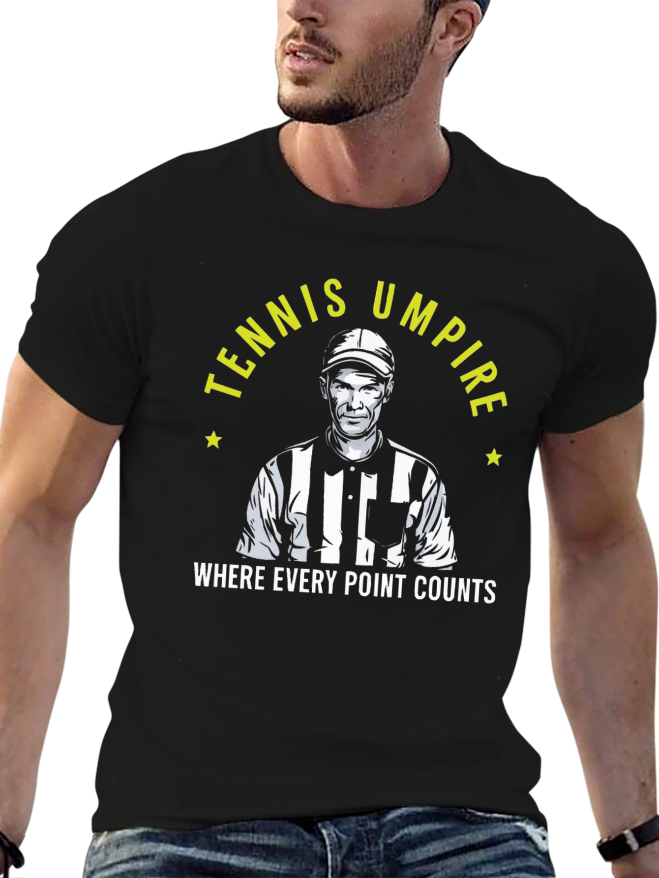 Tennis Umpire Black T-Shirt - Every Point Counts