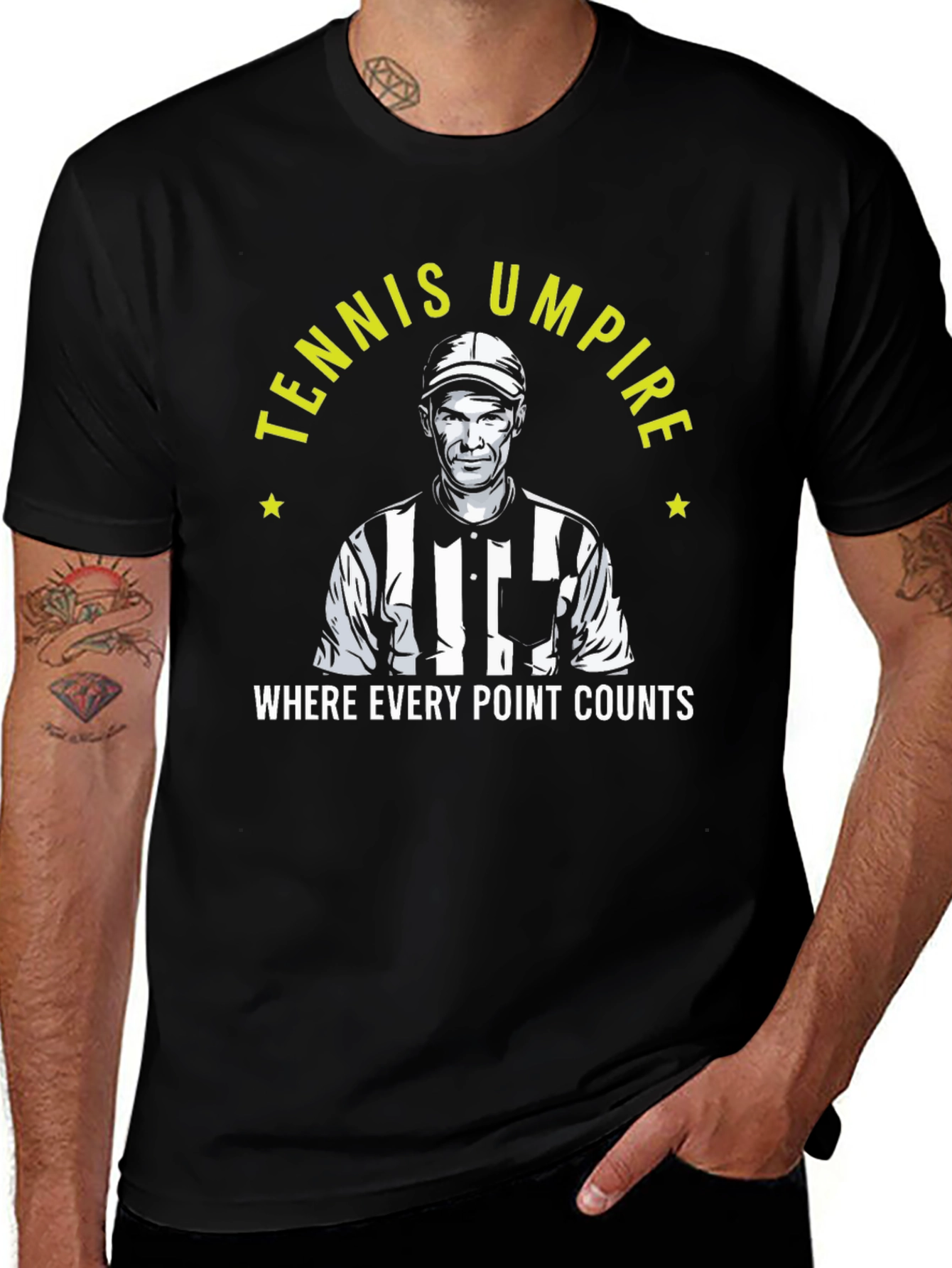 Tennis Umpire Black T-Shirt - Every Point Counts
