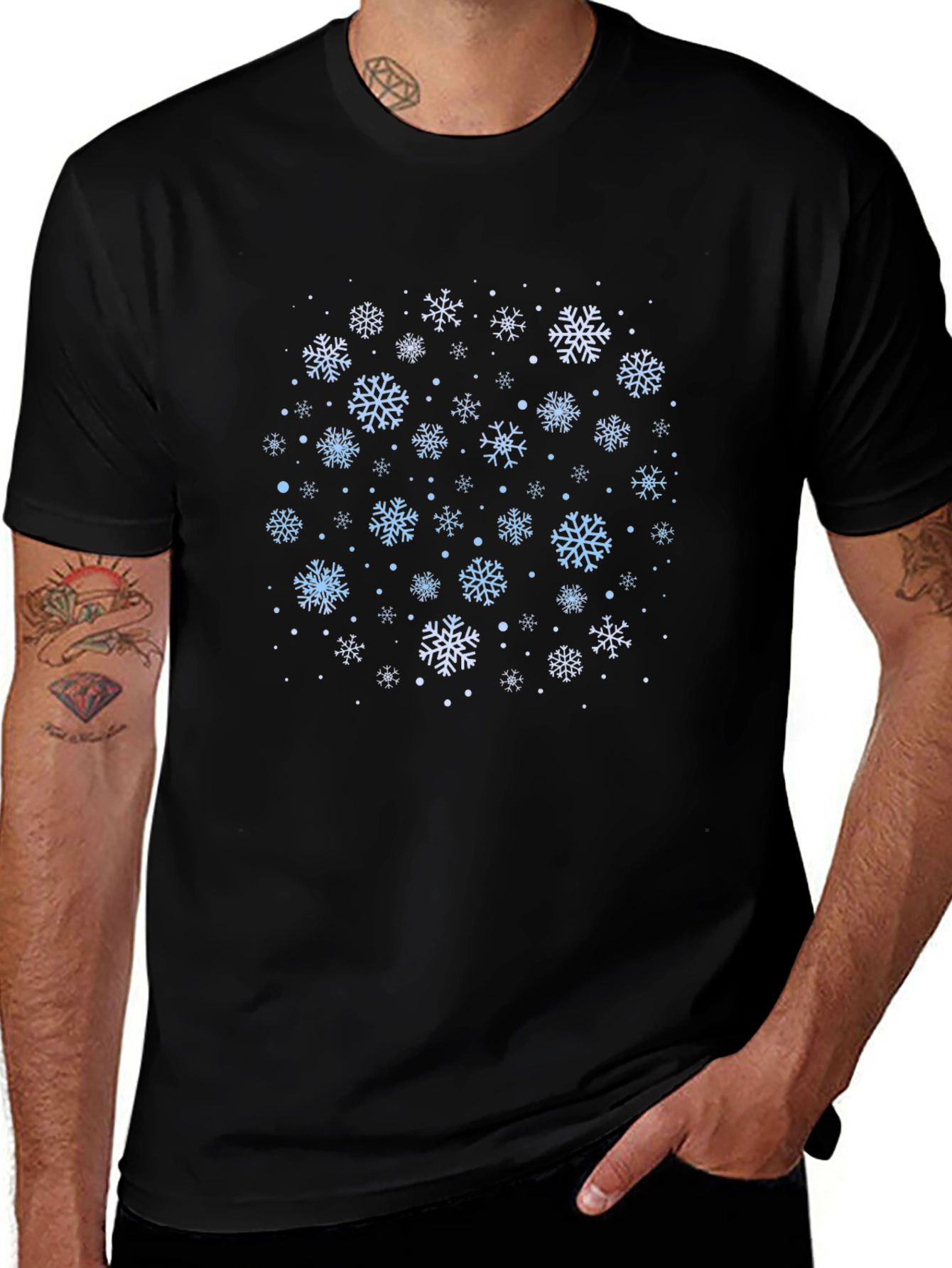 Snowflake Pattern Black T-Shirt